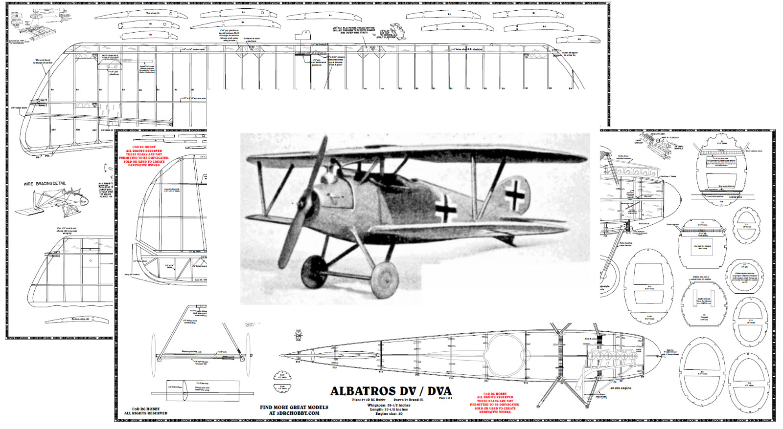 Model Airplane Short Kit: Albatros DV / DVA  | RC Biplane | 58in Wingspan