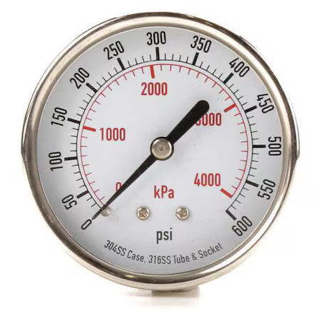 Commercial Pressure Gauge, 0 To 600 Psi, 2 1/2 In Dial, 1/4 In Npt, Center Back