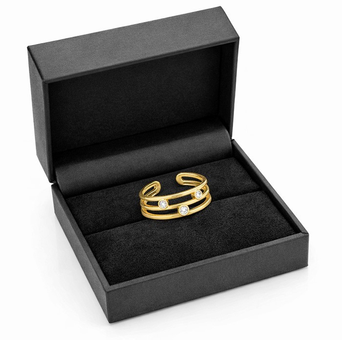 LAB WHITE SAPPHIRES TOE RING 14k SOLID YELLOW GOLD - Adjustable