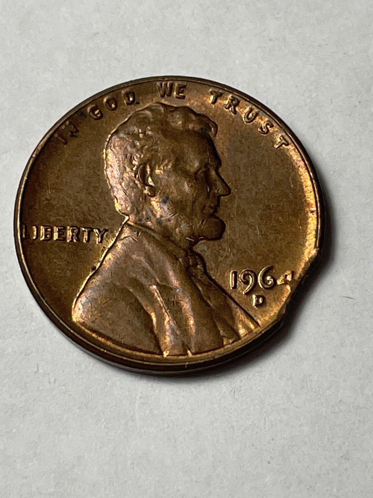 1964-D Lincoln Penny Clipped Planchet