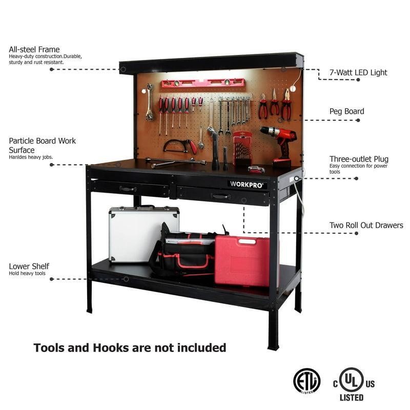 Multi-Purpose Workbench W/ Light & Tool Storage Heavy-Duty Organizer & Pegboard