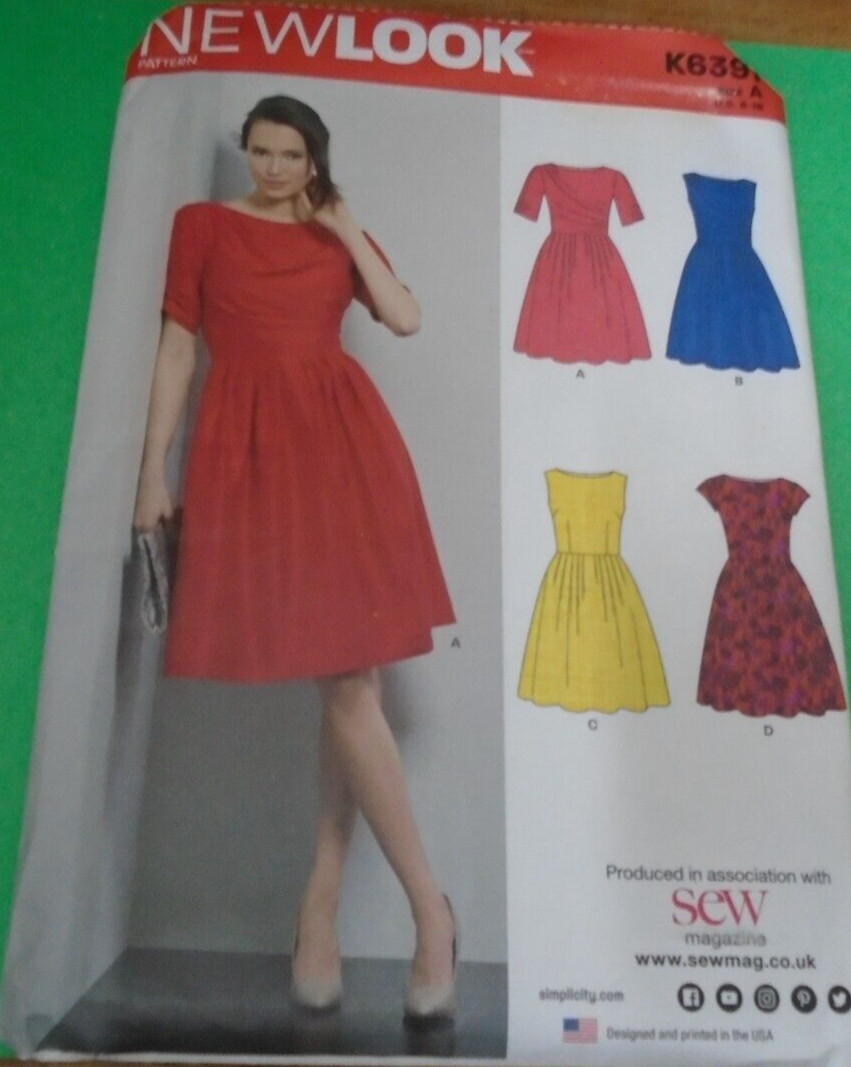 New Look Sewing Pattern K6391 Sizes 8 - 18 NOS Uncut FF Dress UK