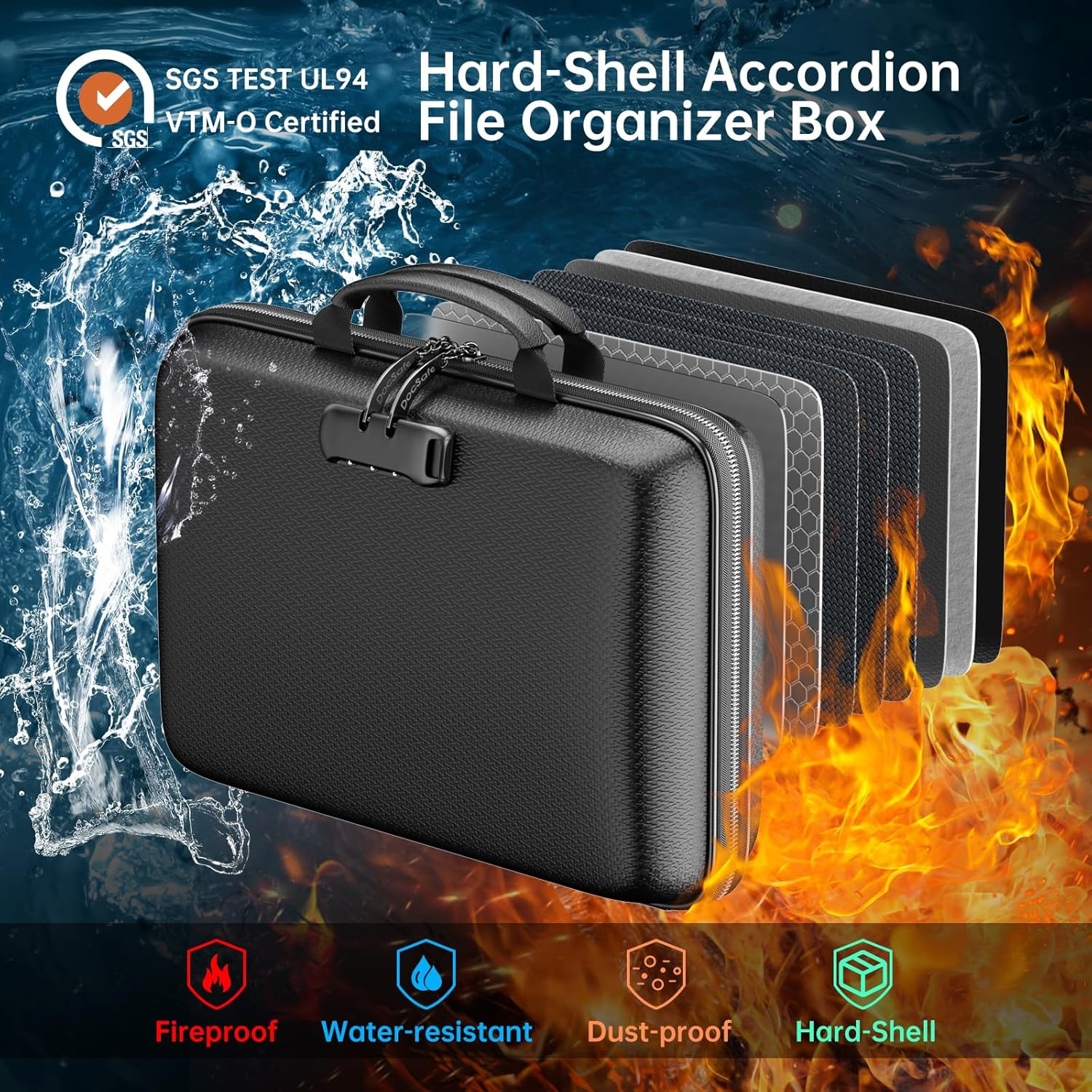 Fireproof File Organizer with Lock, Hard-Shell Case Fireproof Document Box wi...