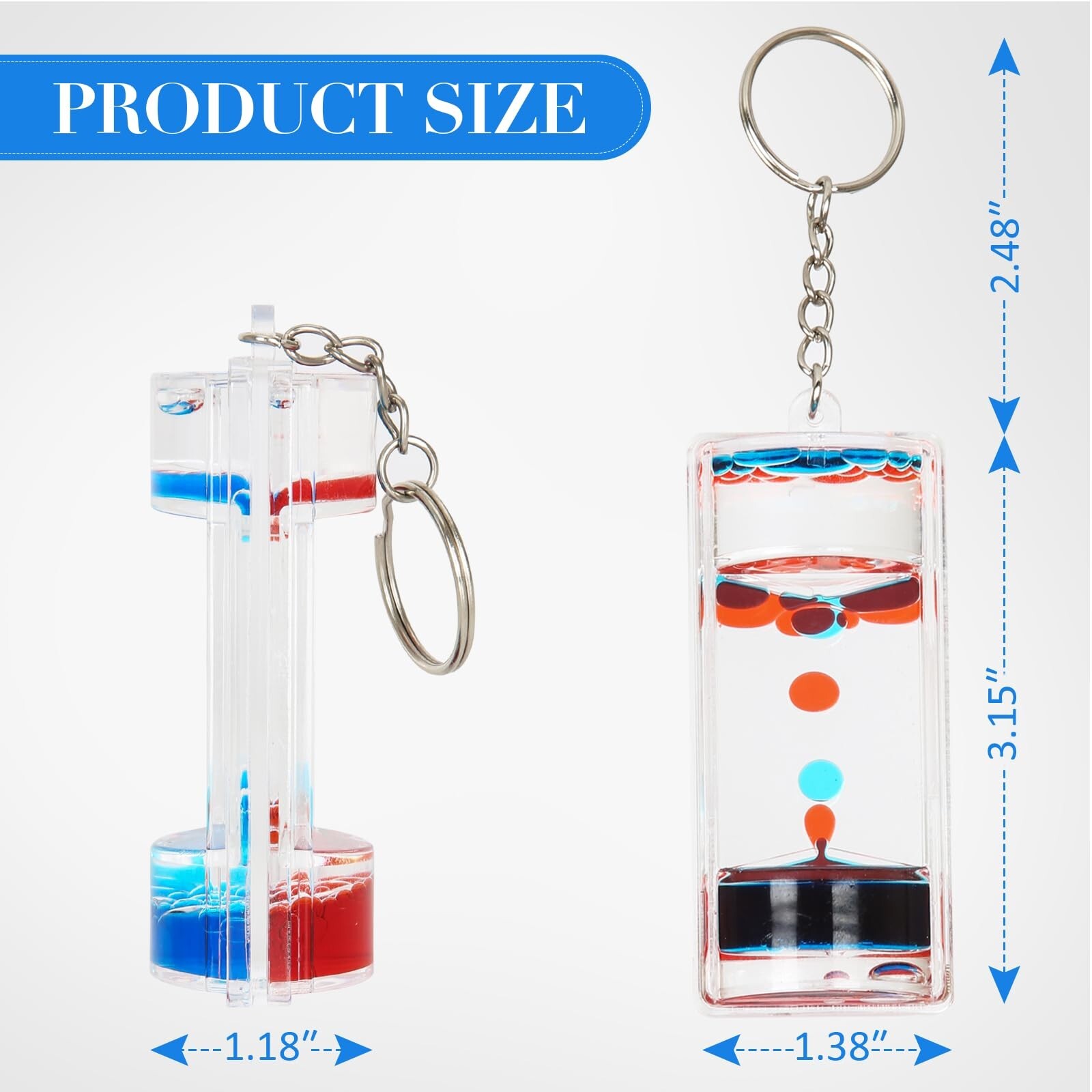 Dynamic Liquid Timers Key Chain Set, Colorful Motion Bubbler Timekeeper Key C...