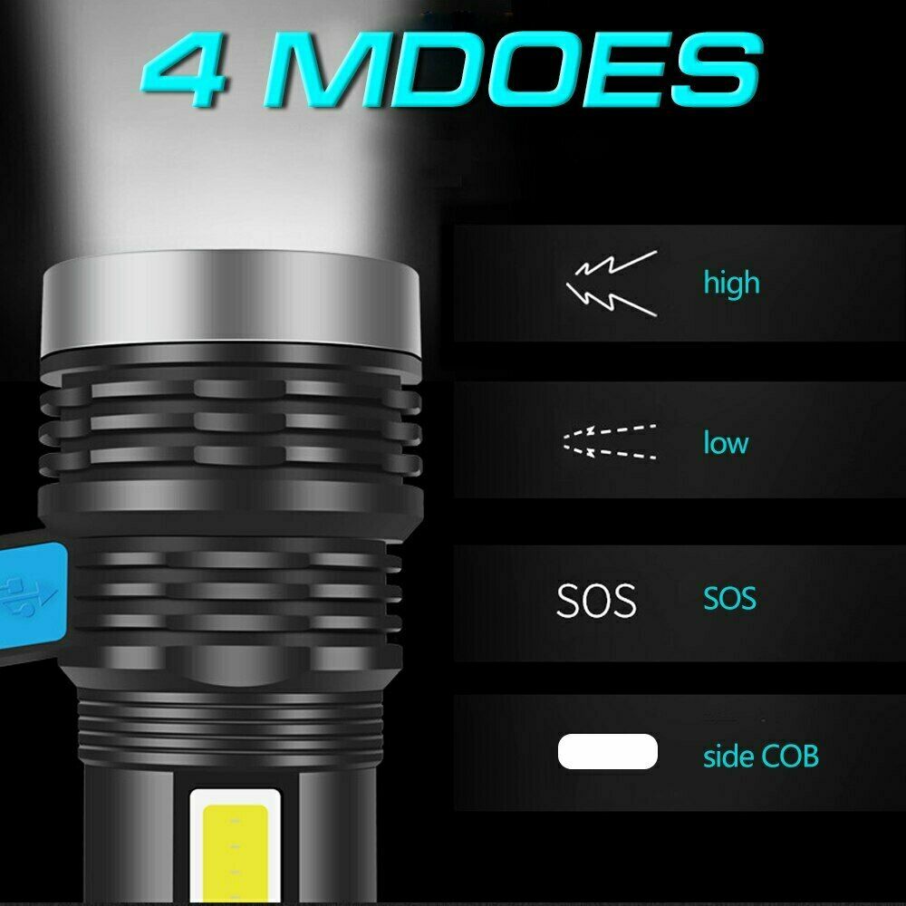 350000000 Lumen Super Bright LED Tactical Flashlight Rechargeable LED Work Light
