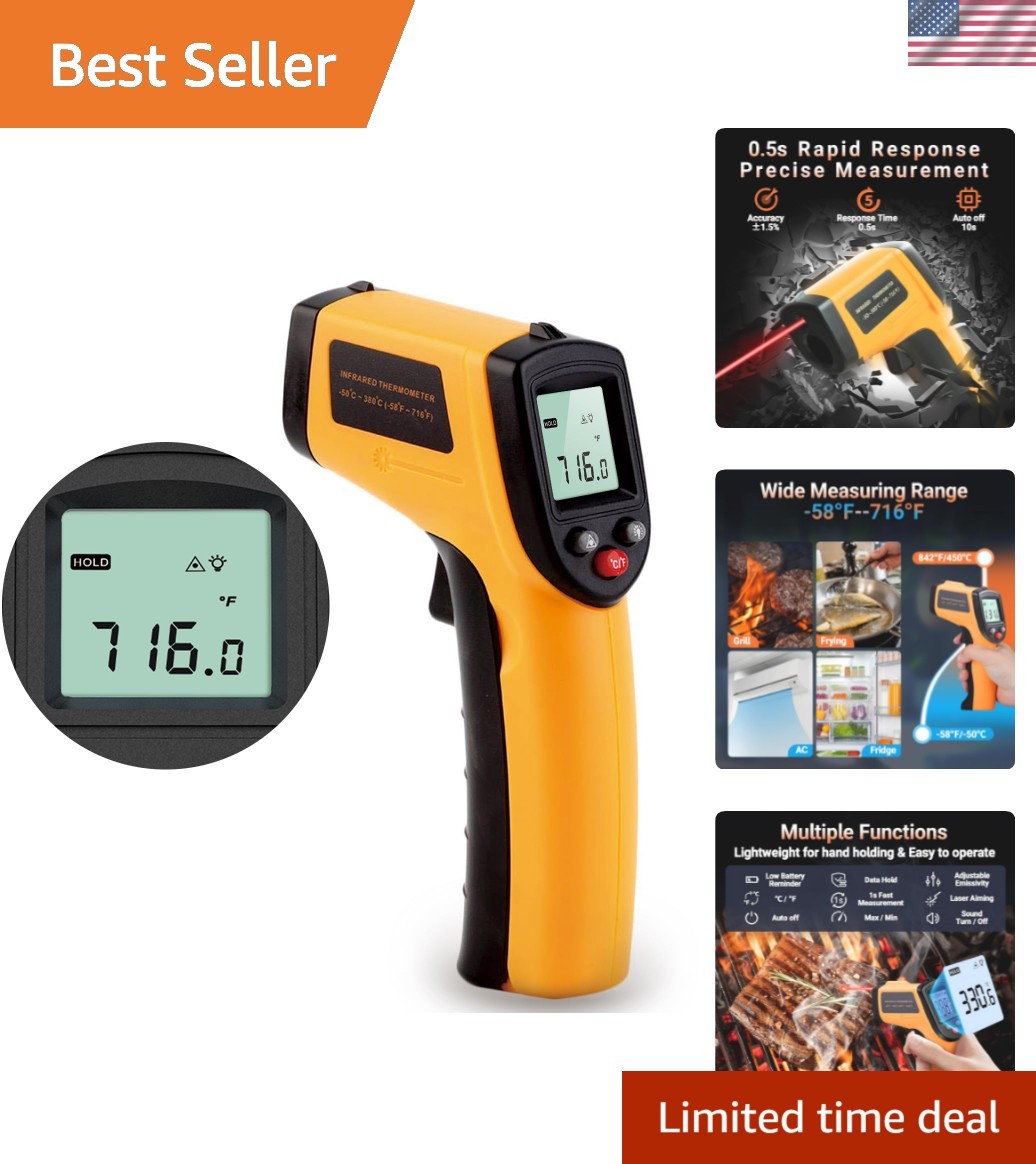Laser Thermometer Gun -58°F to 712°F, Perfect for Pizza Ovans & Grilling