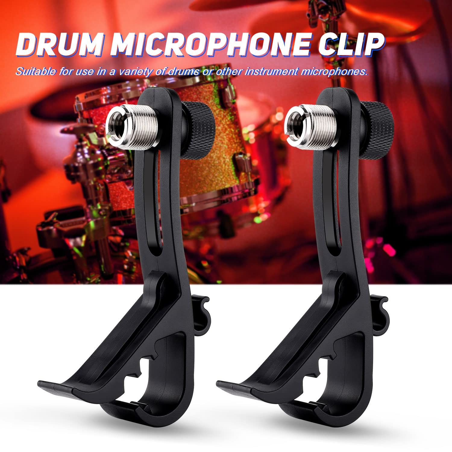 Facmogu 2PCS Drum Microphone Clip, Adjustable Mic Mount Clamp Holder Black