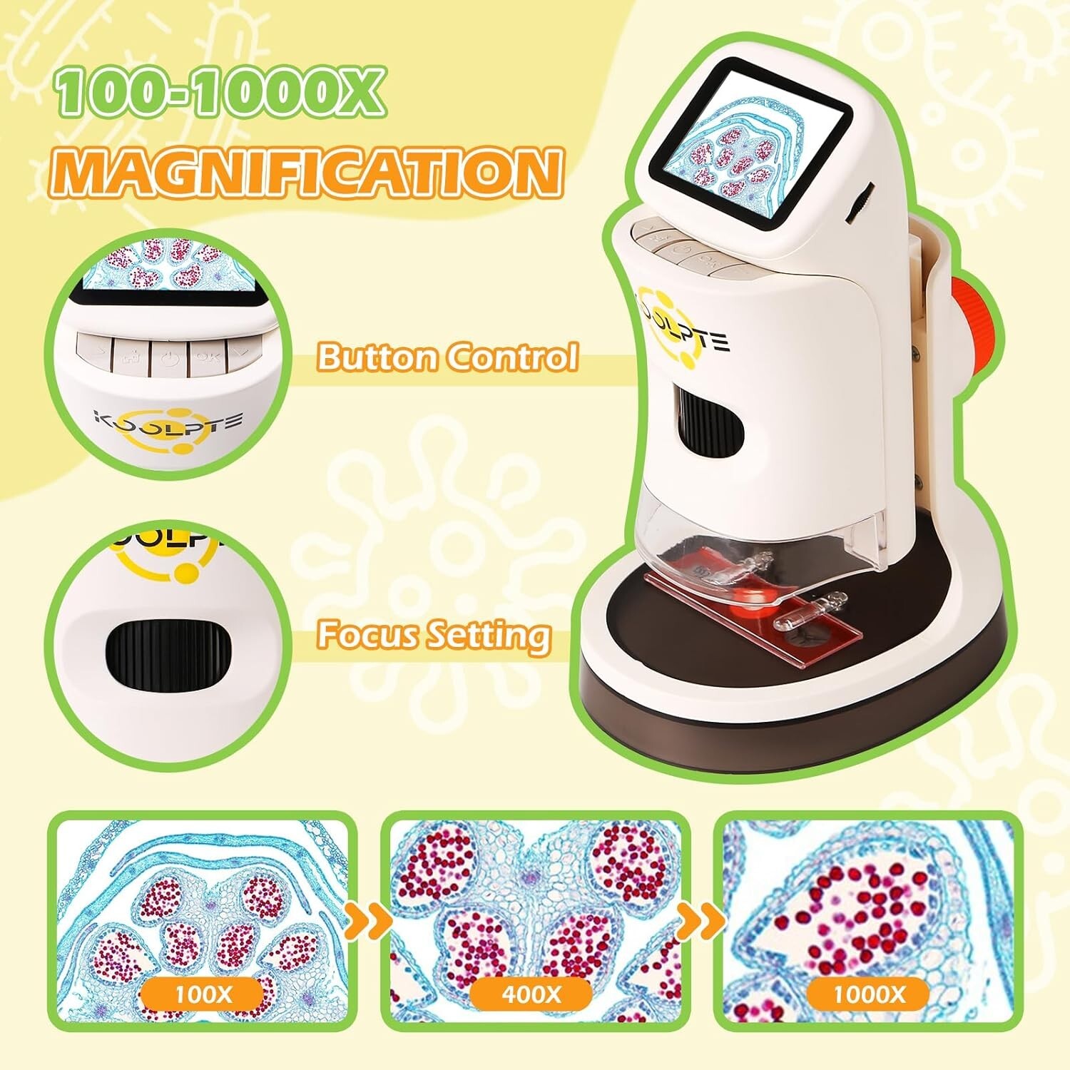 Microscope for Kids, 1000X HD Handheld Kids Microscope, 4K 2.1'' Screen Mini