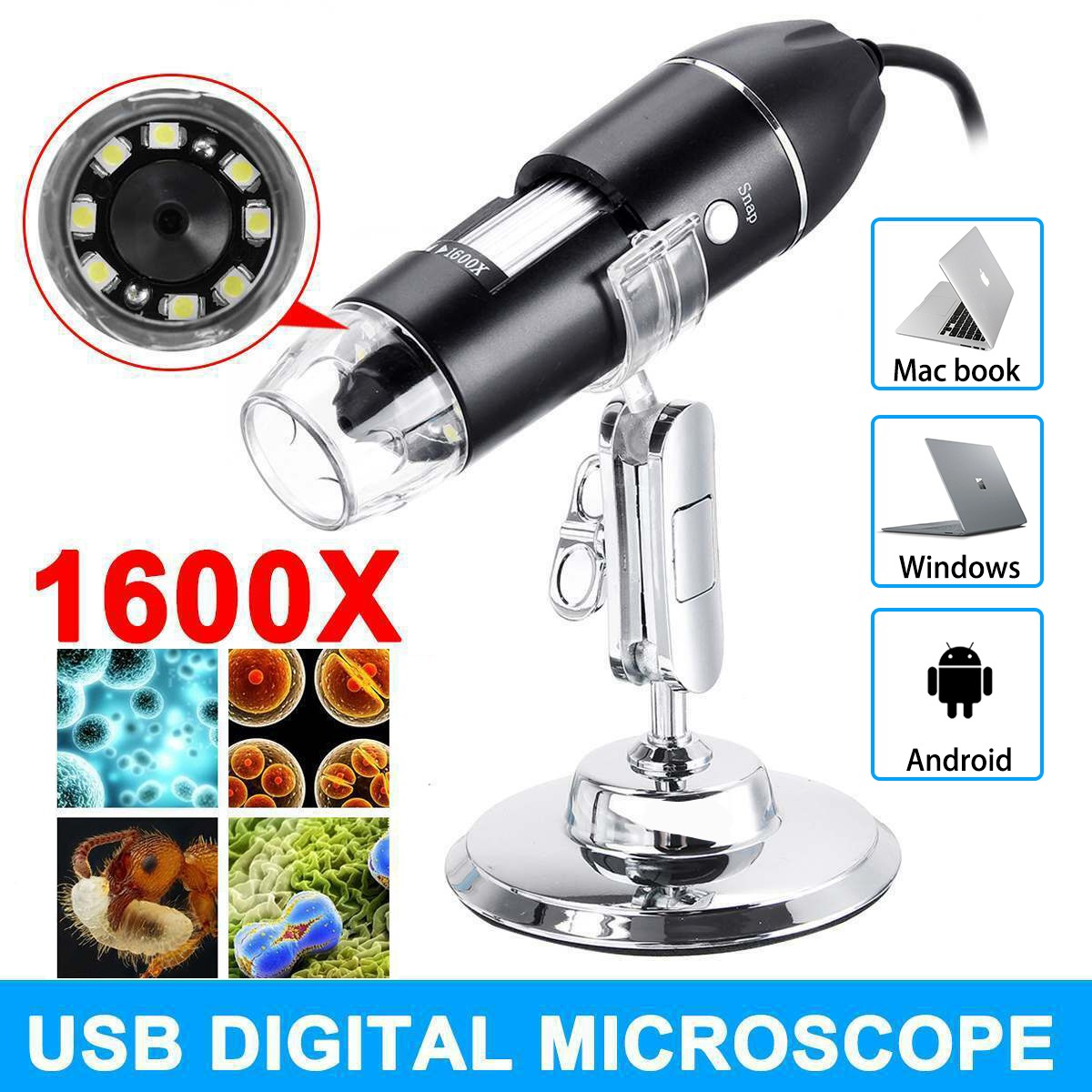 1600x Zoom 8 LED HD USB Microscope Digital Magnifier Endoscope Video Camera US