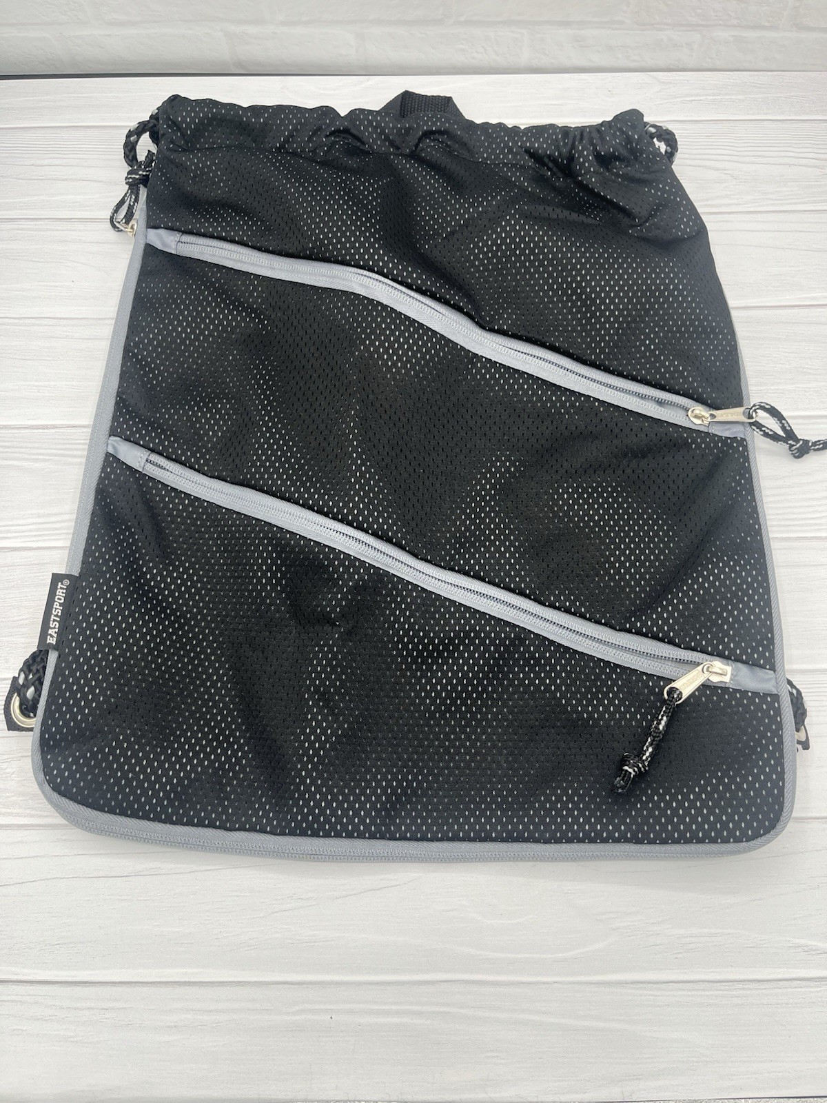 Eastsport Black Mesh Hiking Backpack Drawstring Zippered Pockets Synthetic