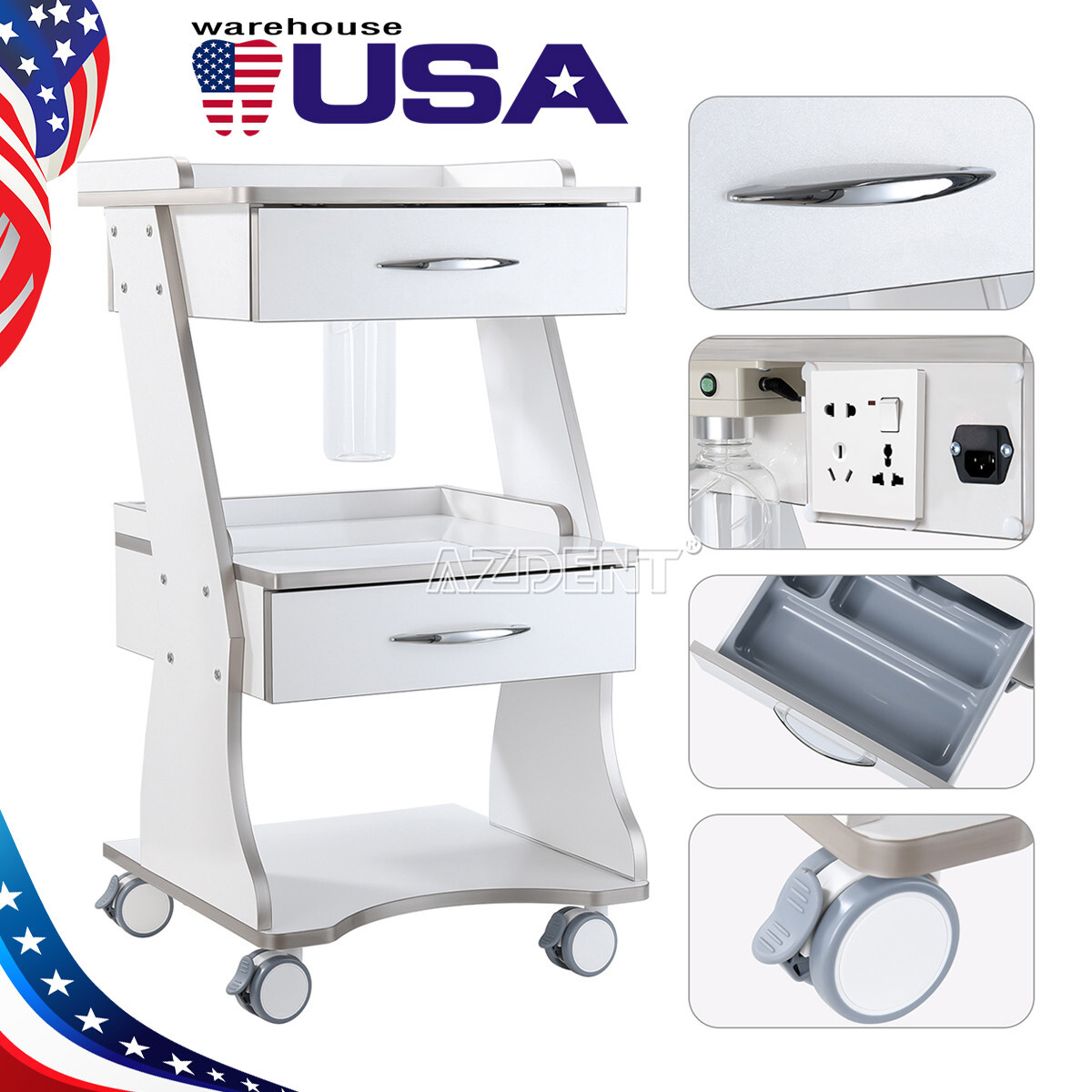 Medical Dental Trolley Cart Mobile Instrument Cart with Auto-water Bottle Supply
