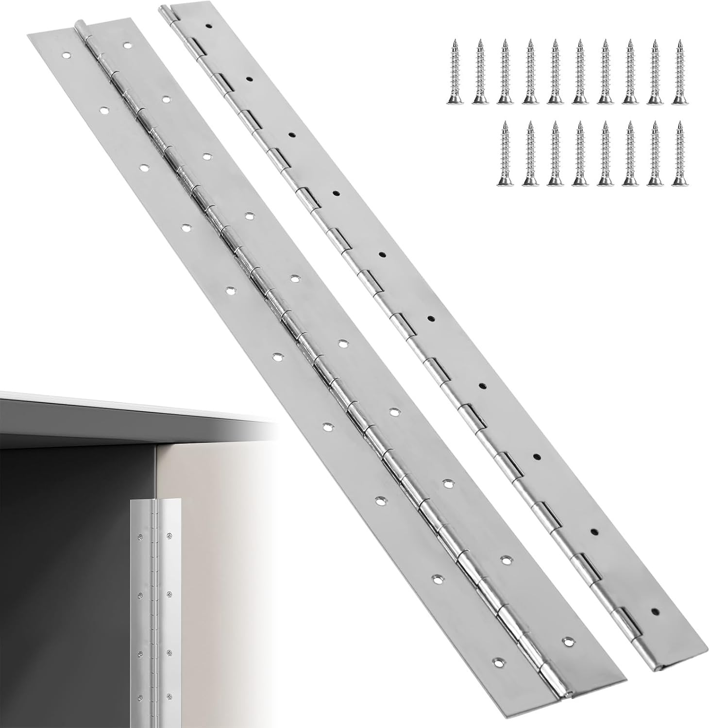 2 Pack Heavy Duty Piano Hinges, 48 Inch X 3 Inch Open Width Stainless Steel