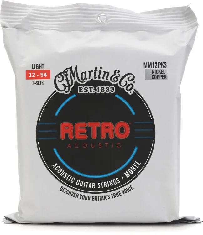 Martin MM12 Retro Acoustic Monel Guitar Strings - .012-.054 Light (3-pack)