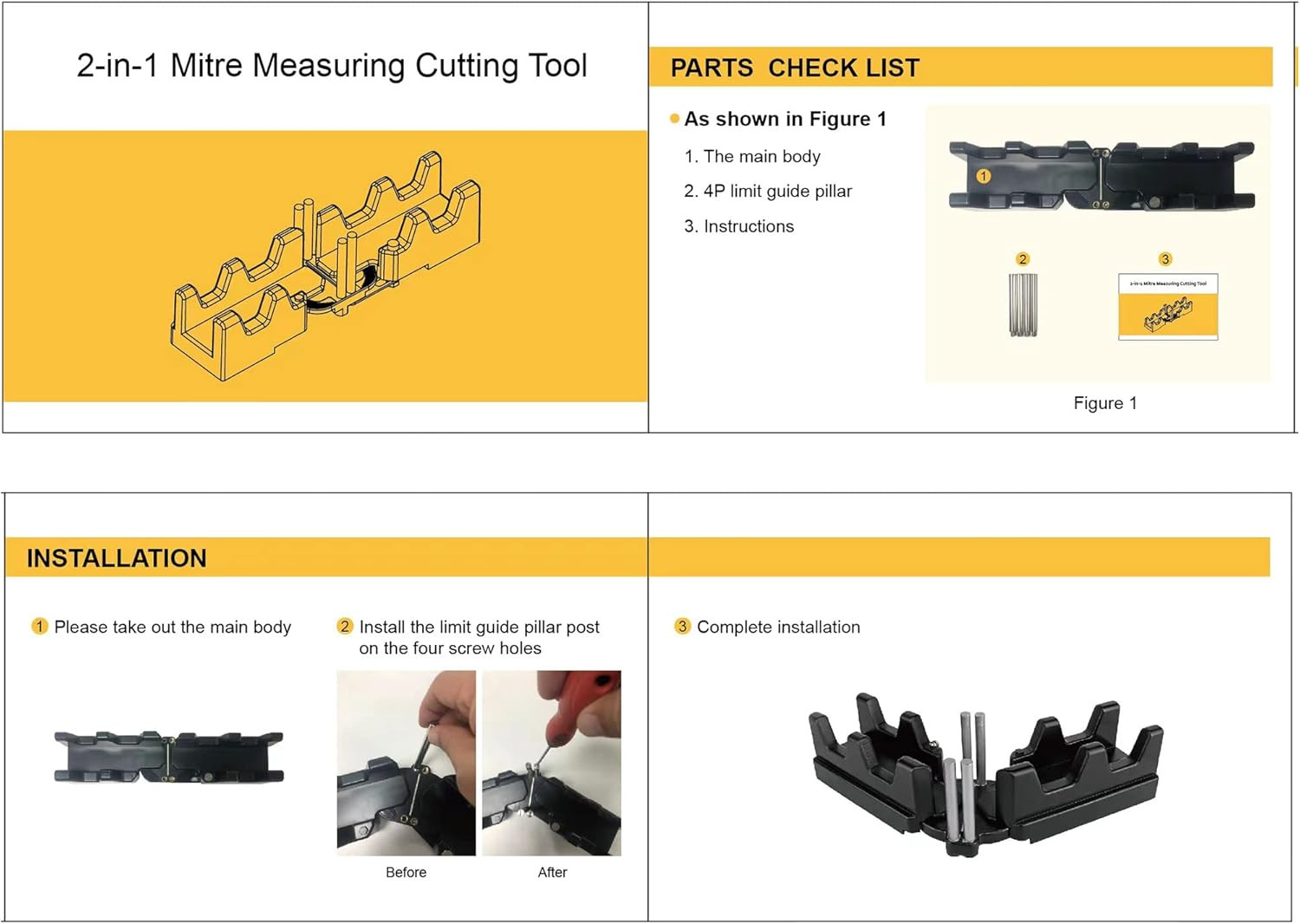 2-In-1 Mitre Measuring Cutting Tool, Miter Saw Protractor Tool, Precise Mitre An