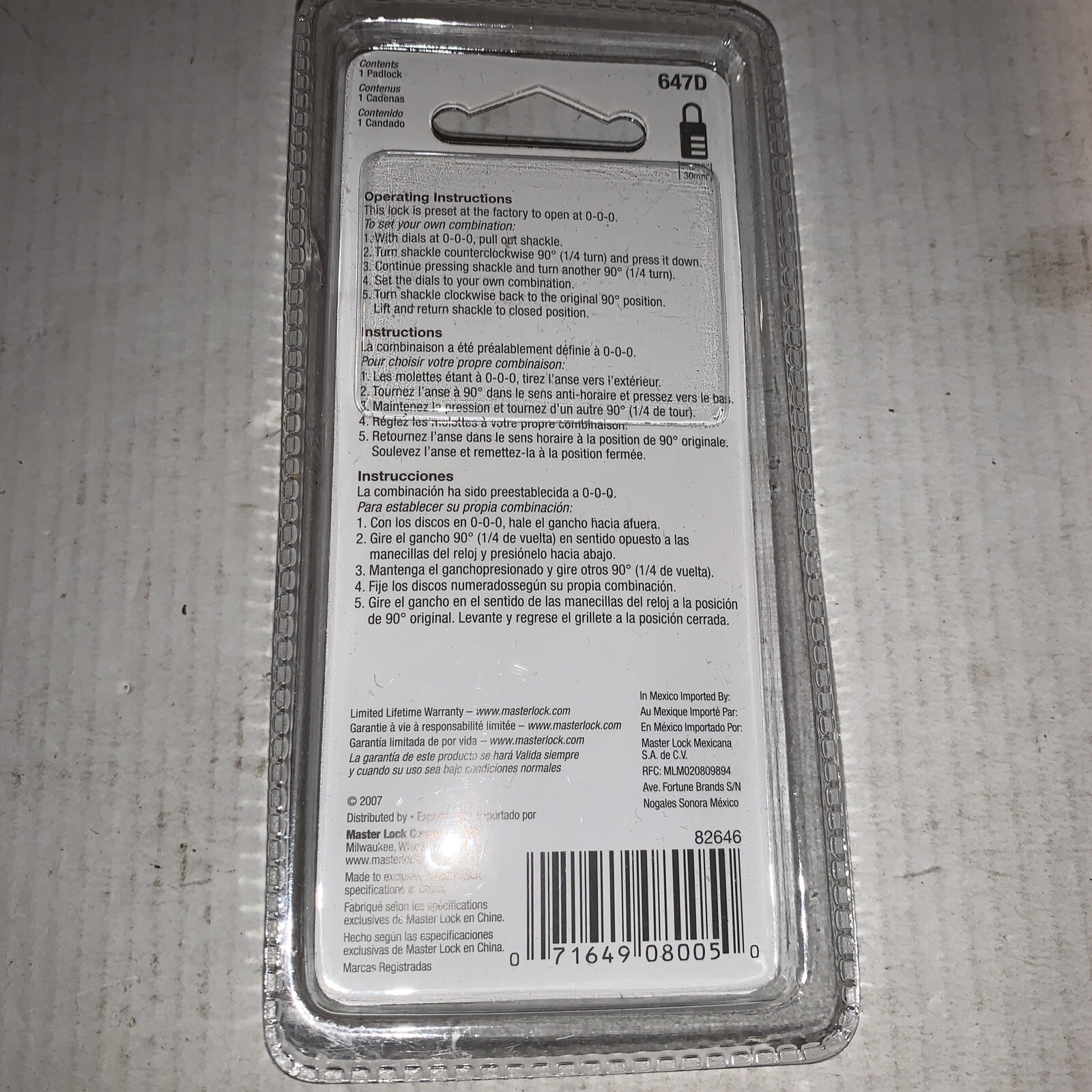 Master Lock 647D Combination Padlock Set Your Own Combination