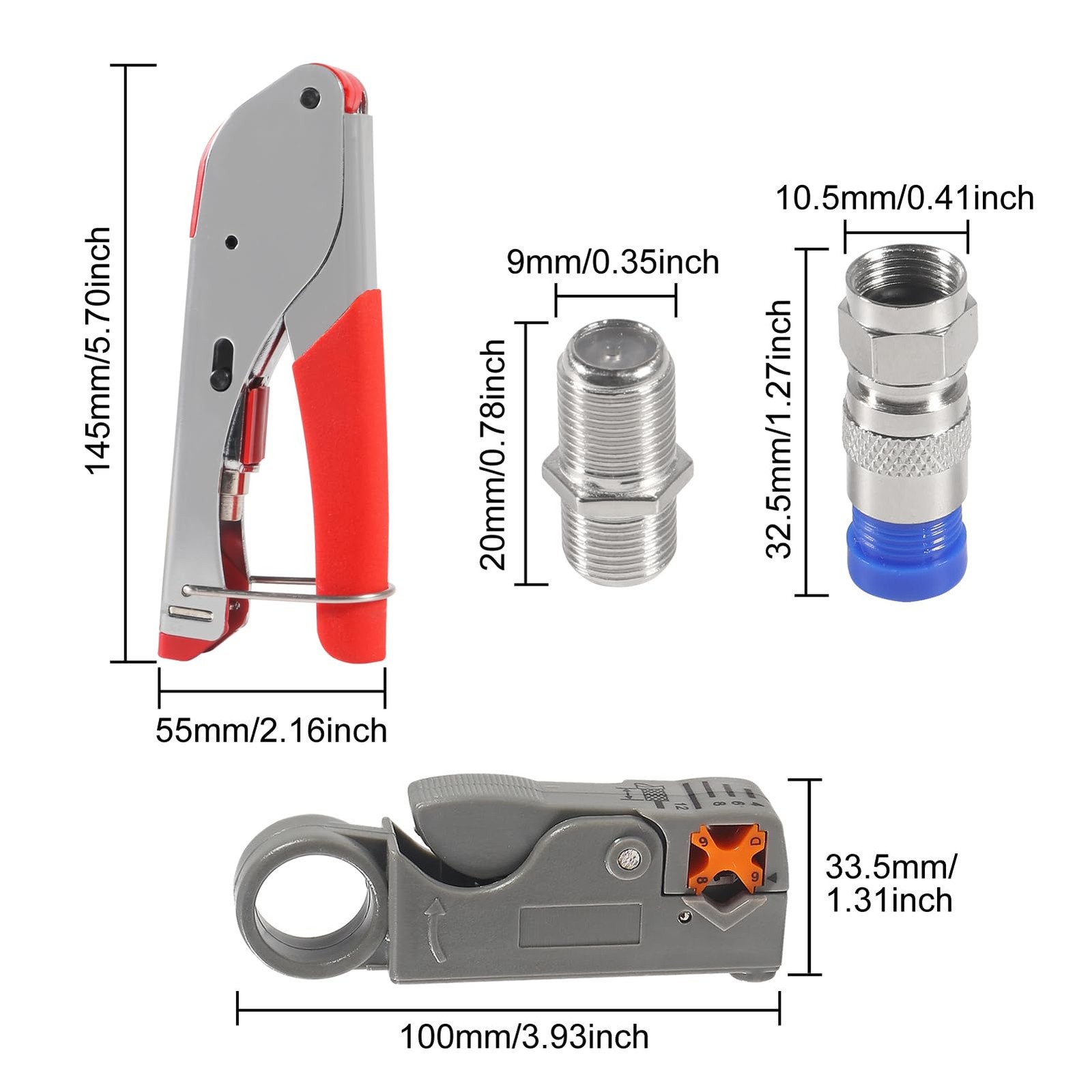 Coax Cable Crimper Tool Kit Coaxial Compression Tool Fitting Wire Stripper wi...