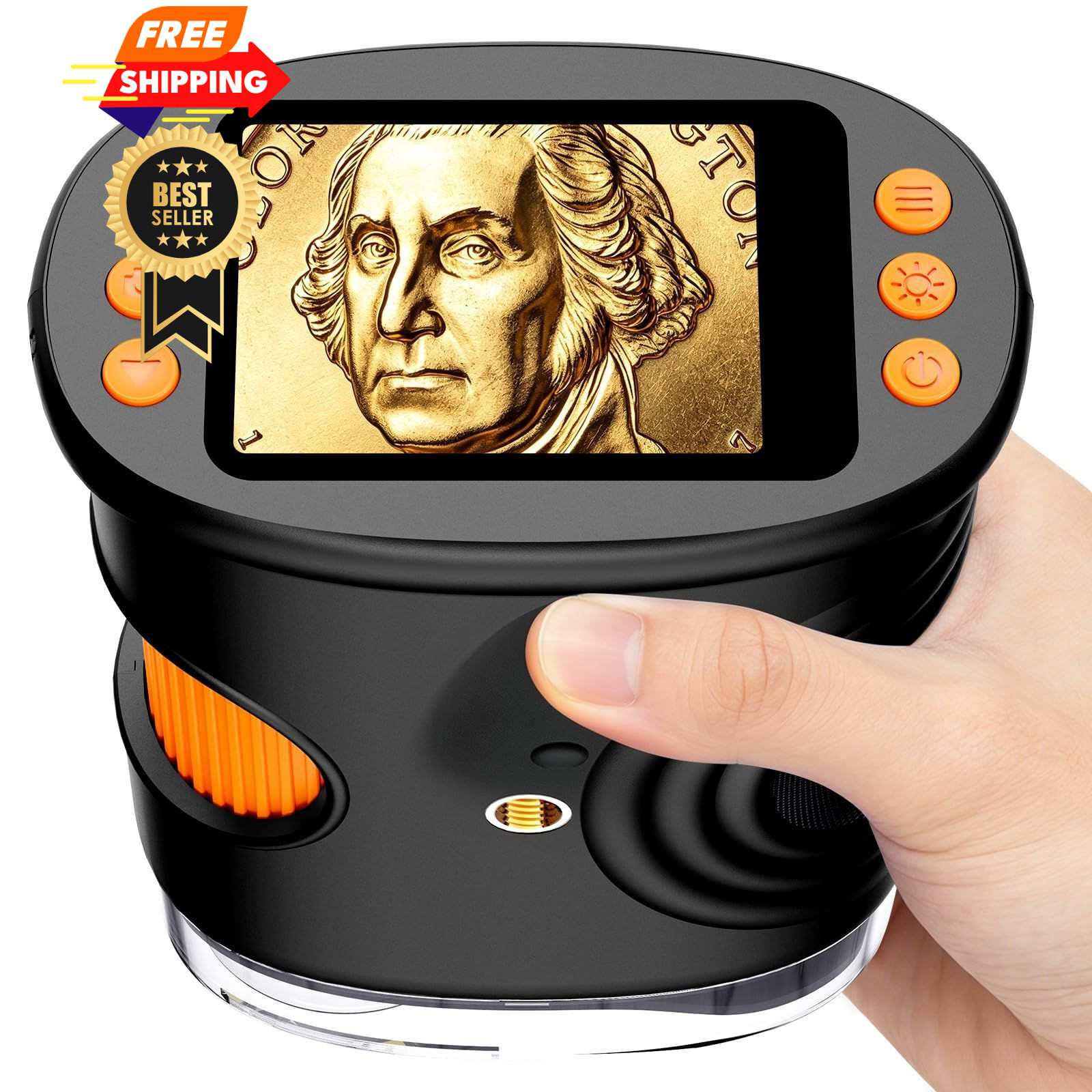 1000X Coin Microscope with Lights, Digital Handheld Magnifier Black