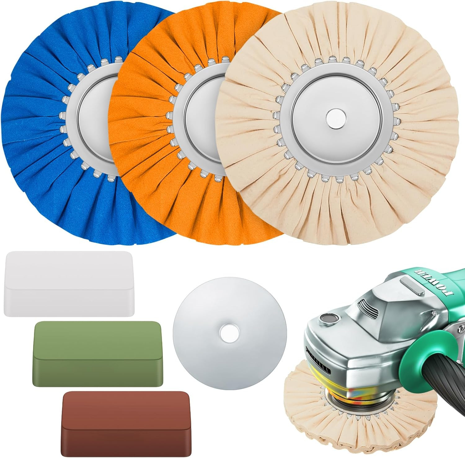 7 Pcs 8" Airway Buffing Wheel Kit in Diameter 5/8" in Arbor Hole, Aluminum Metal