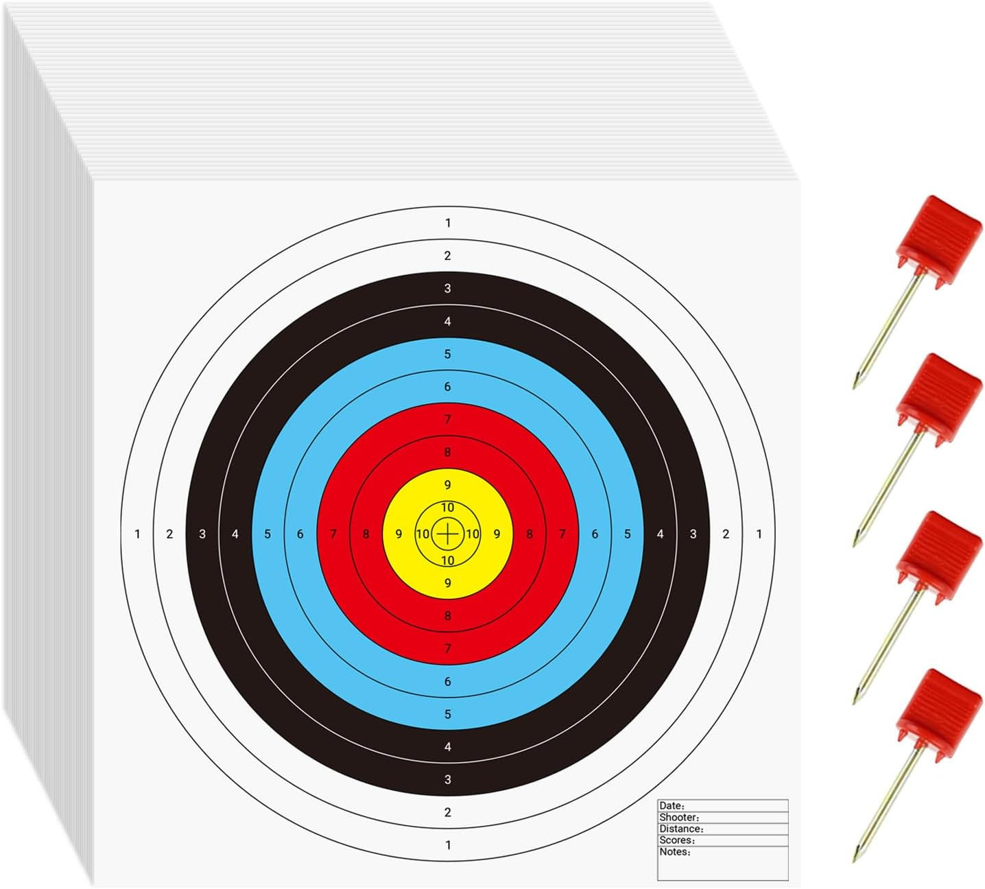 100 Pcs Bullseye Paper Shooting Targets with 4 Pcs Archery Target Pins, Archery