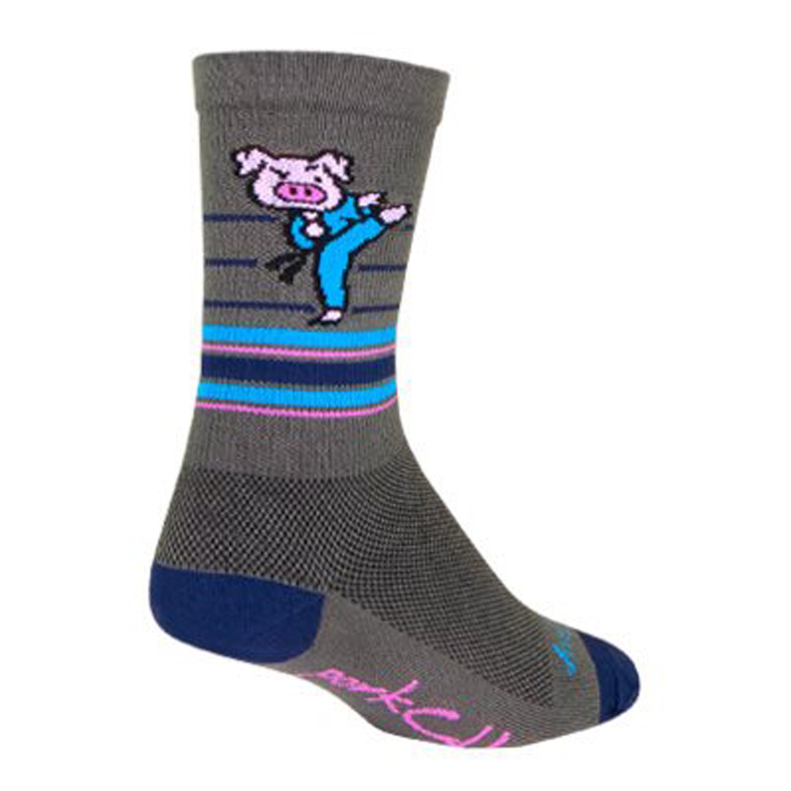 SOCKGUY Porkchop Crew Socks 9-13 Gray/Blue/Pink