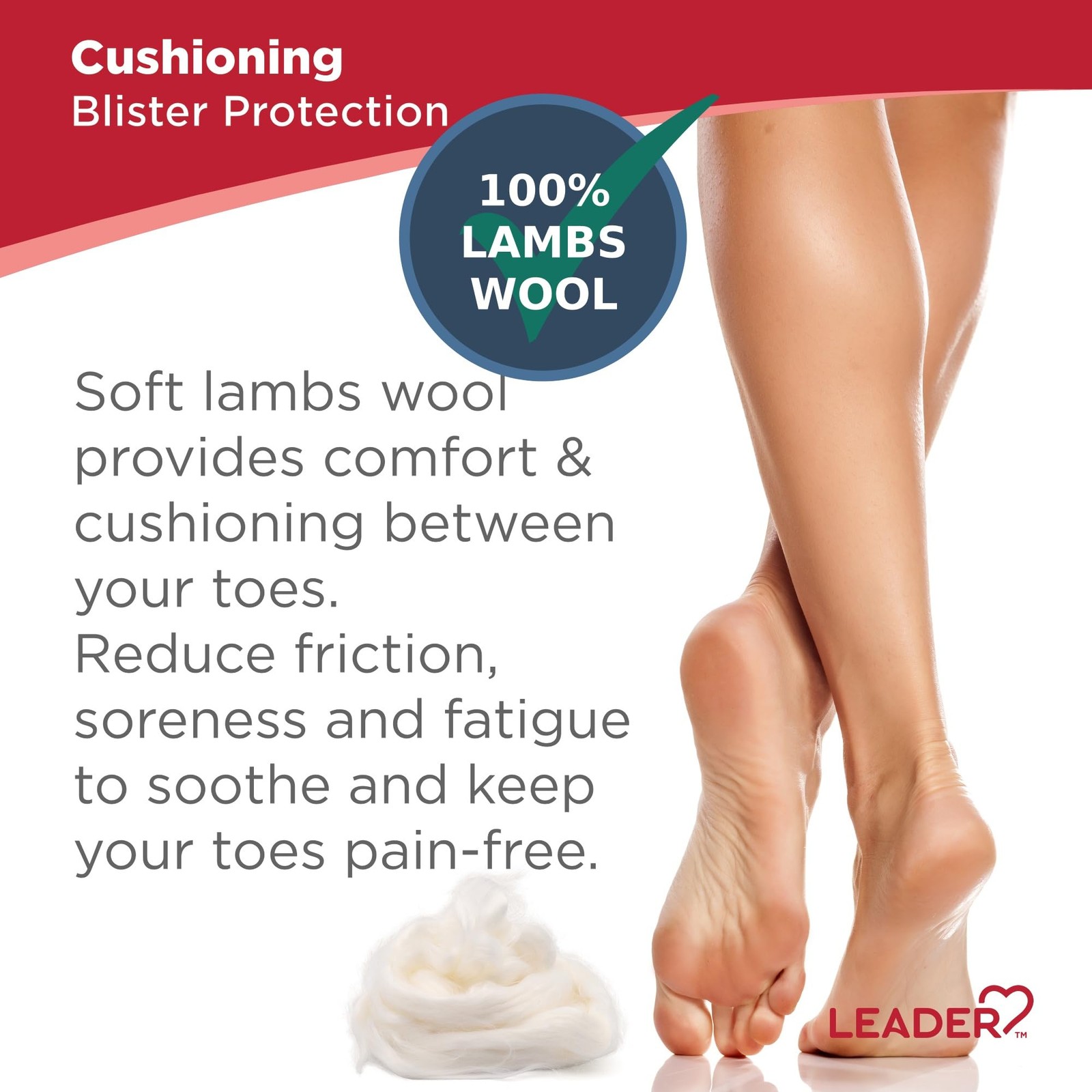 LEADER 100% Lambs Wool Padding, Provides Cushioning 3/8 Ounce (pack of 3)