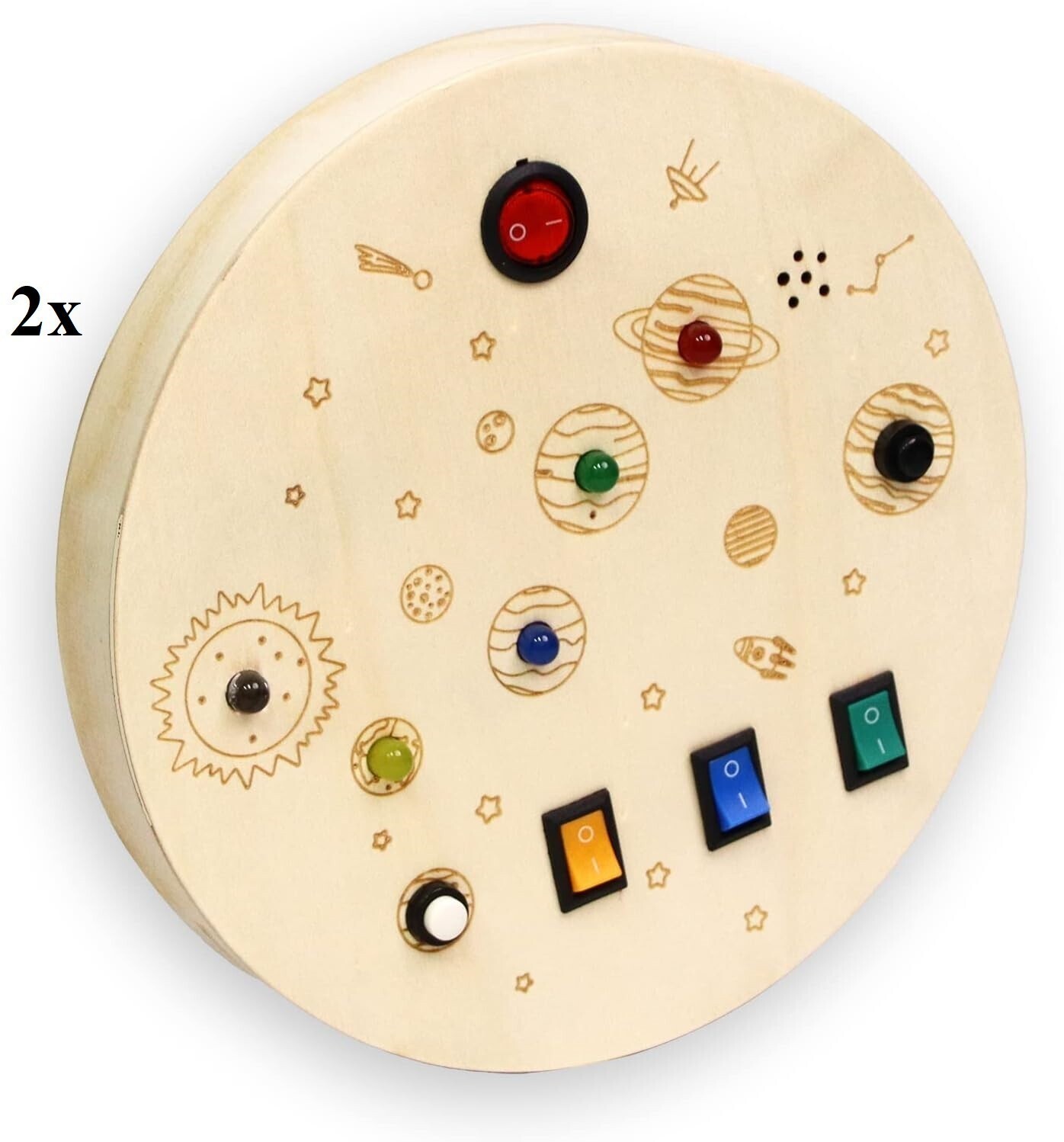 2x Baby Activity Board Toy, Wooden Light Switch, Montessori Sensory Development
