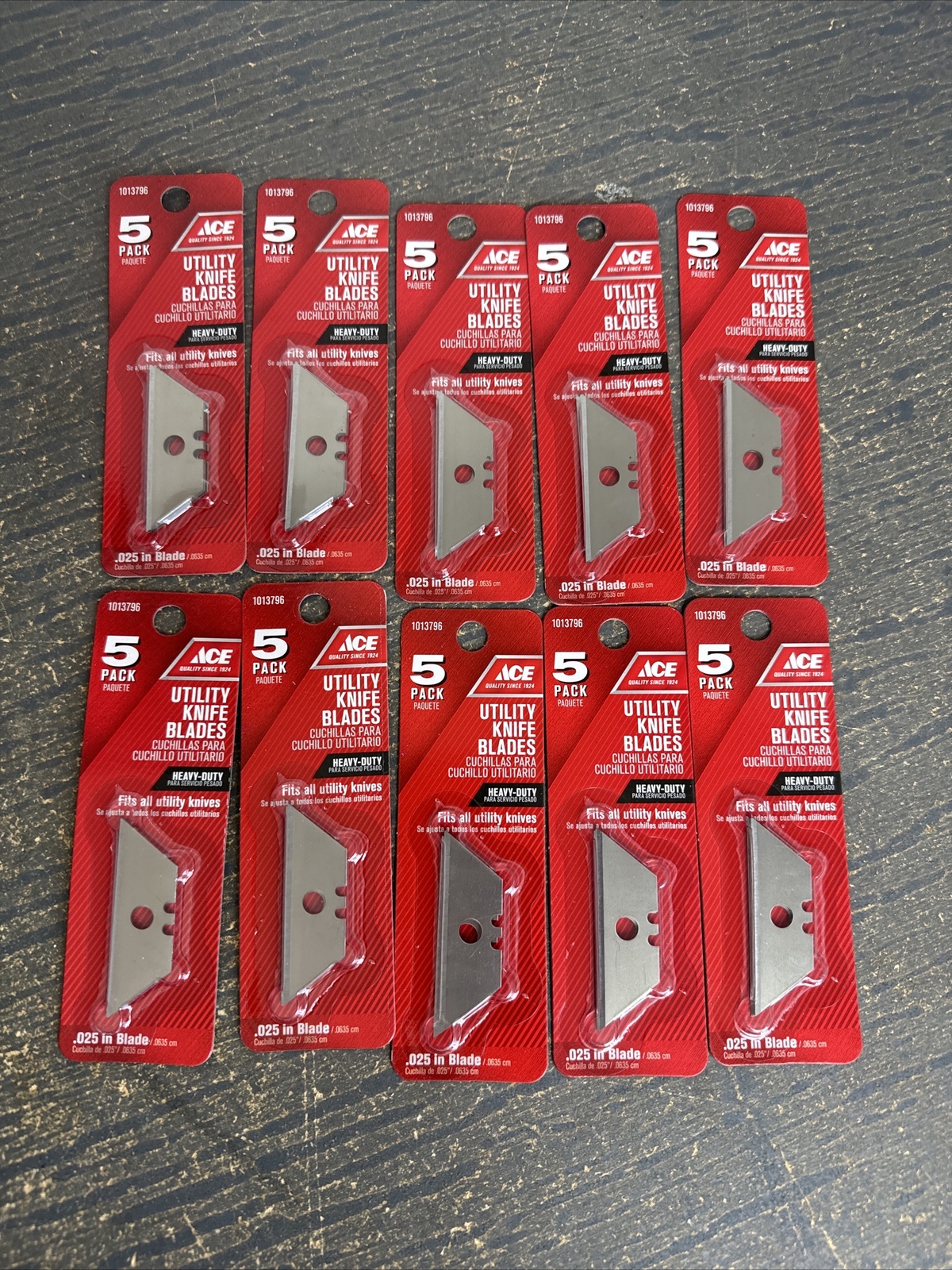 10 packs of 5 (100) Ace Utility Blades .025  Thick, Made in USA