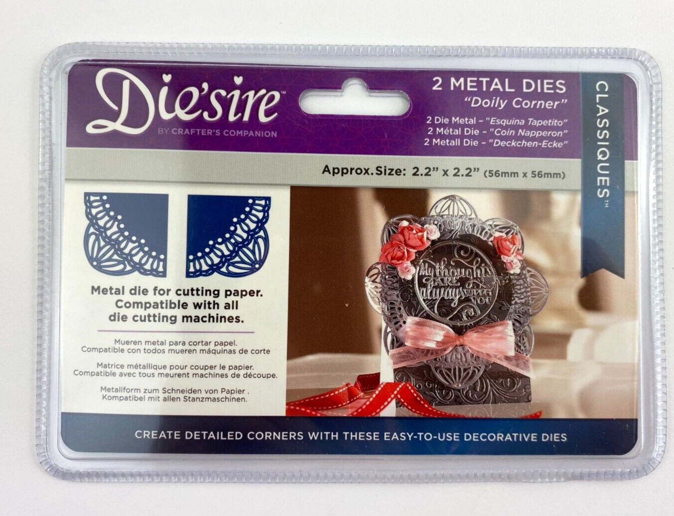 Crafters Companion Die'sire "DOILY CORNER" Edge-Ables Metal Dies NEW