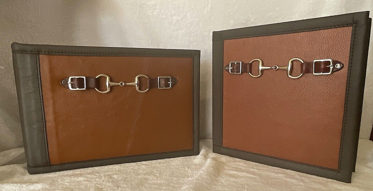 EQUINE SNAFFLE BIT  3 RING BINDER  + 7 RING CHECKBOOK  LEATHER OFFICE SET