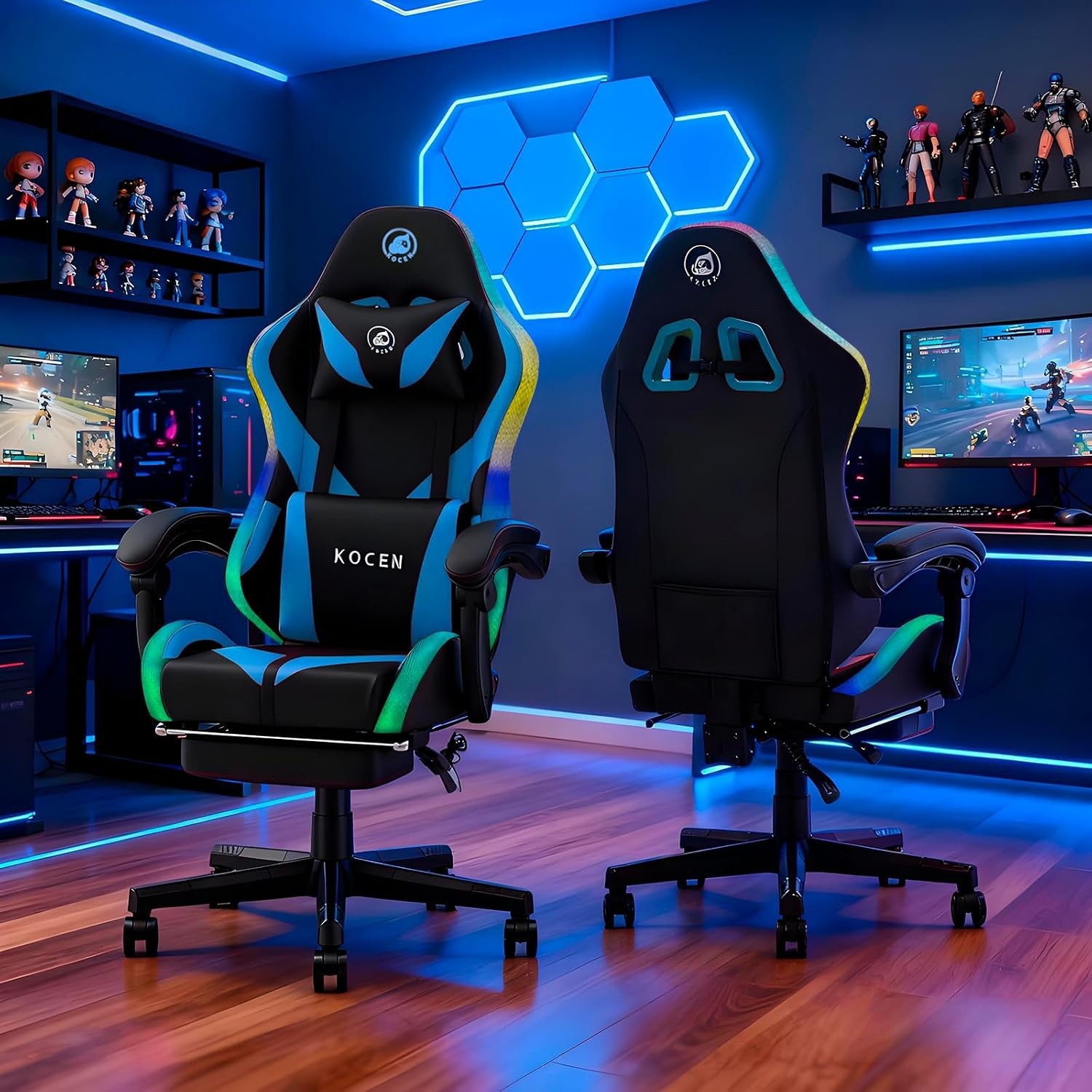 Gaming Chair with LED Light, Footrest and Massage, Big and Tall Computer Chair
