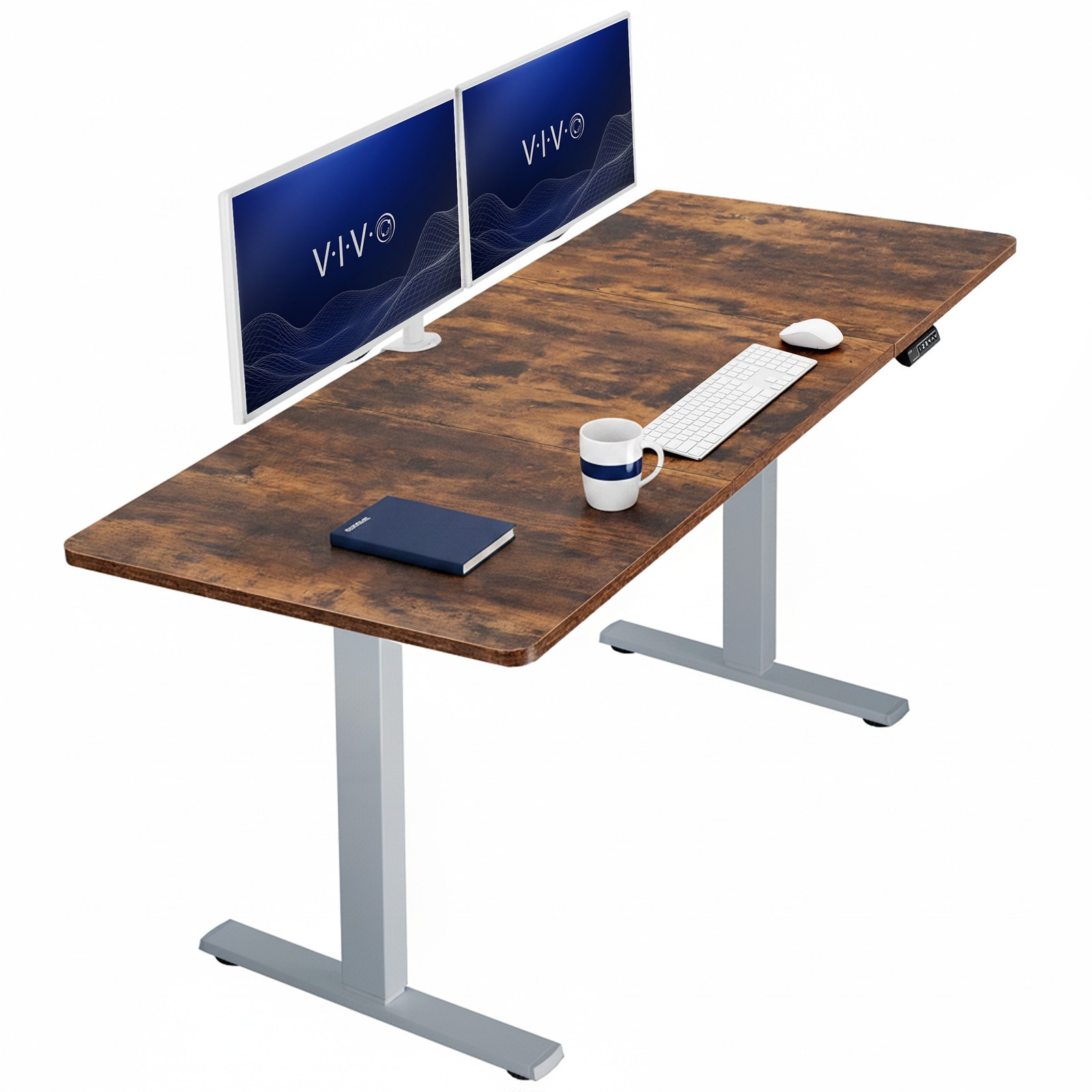 VIVO Electric 71” x 30” Stand Up Desk, Vintage Brown Table Top, Gray Frame