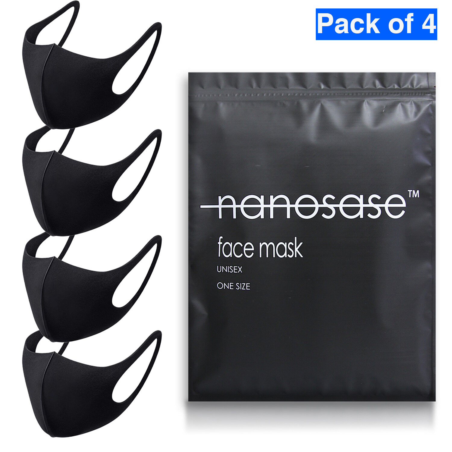 Nanosase BNS Polyester Spandex Masks - Black (4 Pack)