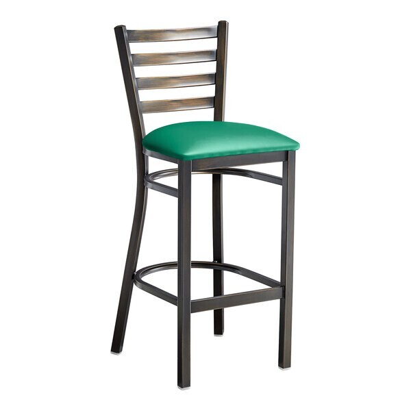 10 PACK Distressed Copper Ladder Back Metal Restaurant Barstool With Green Vinyl