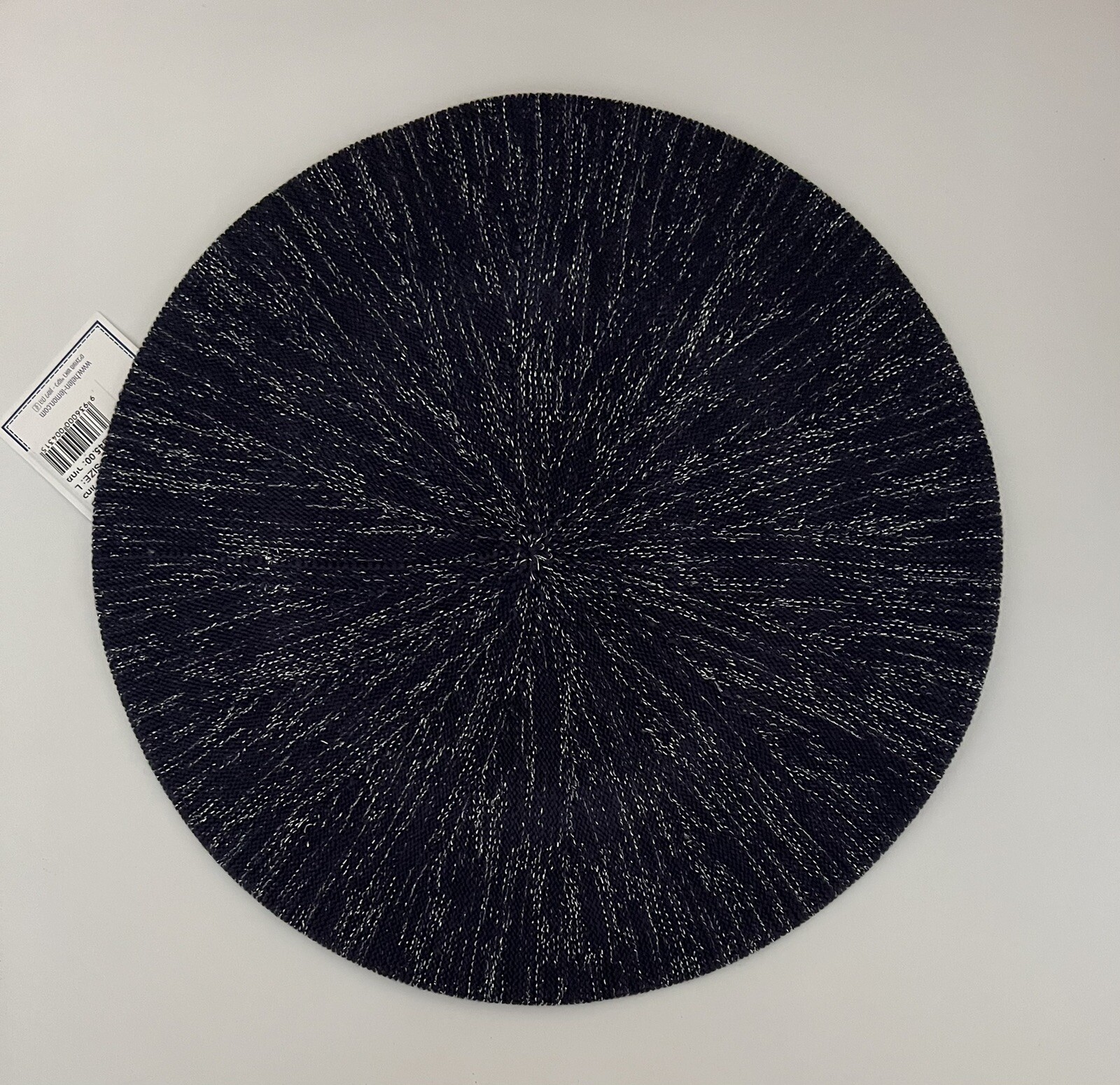 NWT LEMON Cotton Knit 11 inch BERET Hat NAVY BLUE w Silver Variegated • 4-SEASON