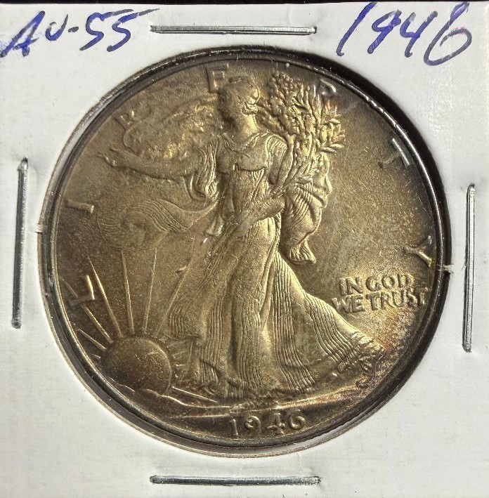 1946 Walking Liberty Half Dollar, Toned-AU Details - Nice Coin!