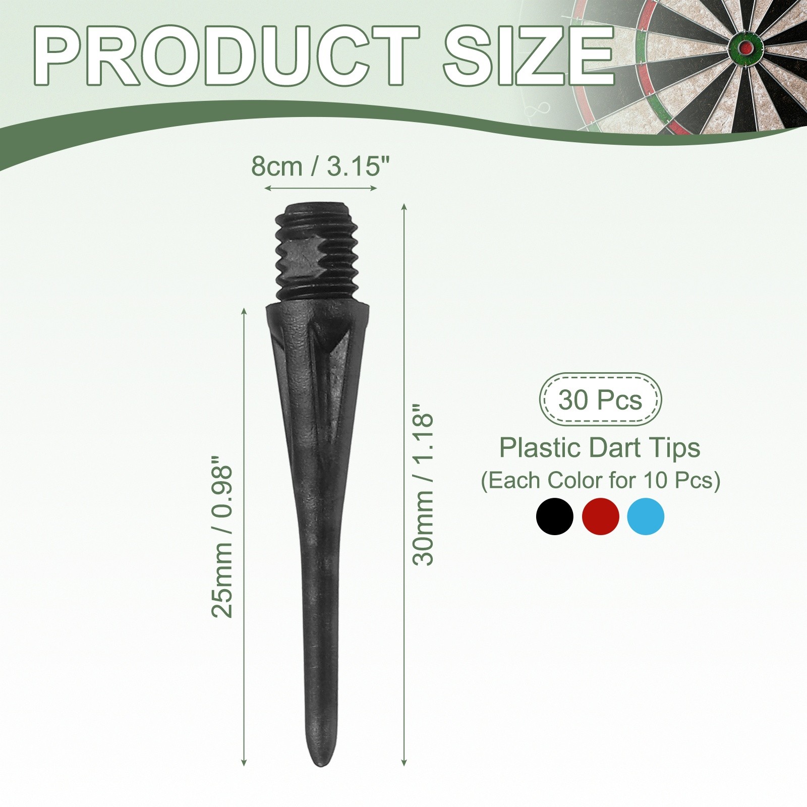 Plastic Dart Tips, 2BA Thread Soft Tip Dart Accessories 30 Pack & Black/Red/Blue