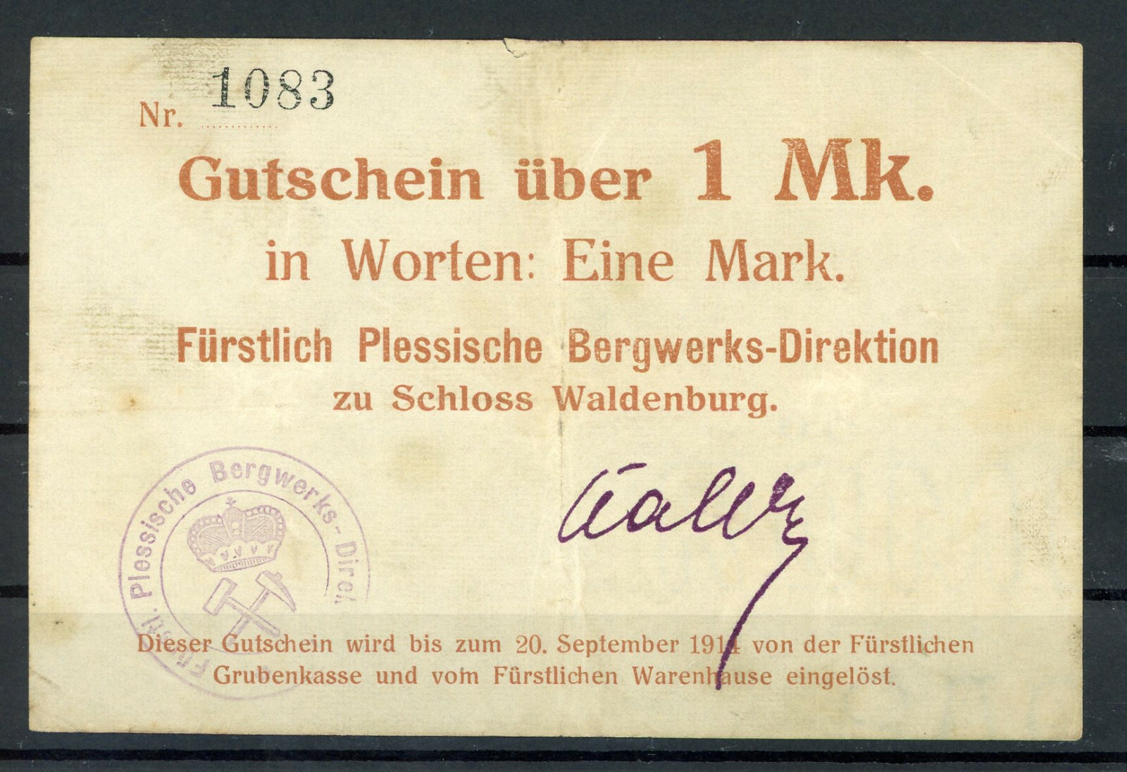 Waldenburg 1 Mark Emergency Money 2/19518