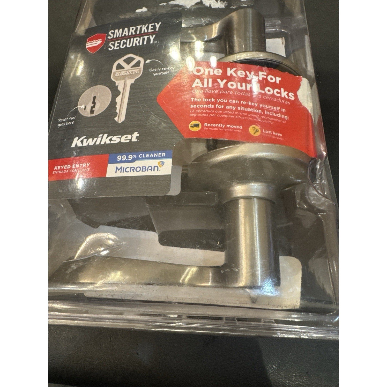 Kwikset 94050-673 Entry Door Lockset Lever Handle Satin Nickel