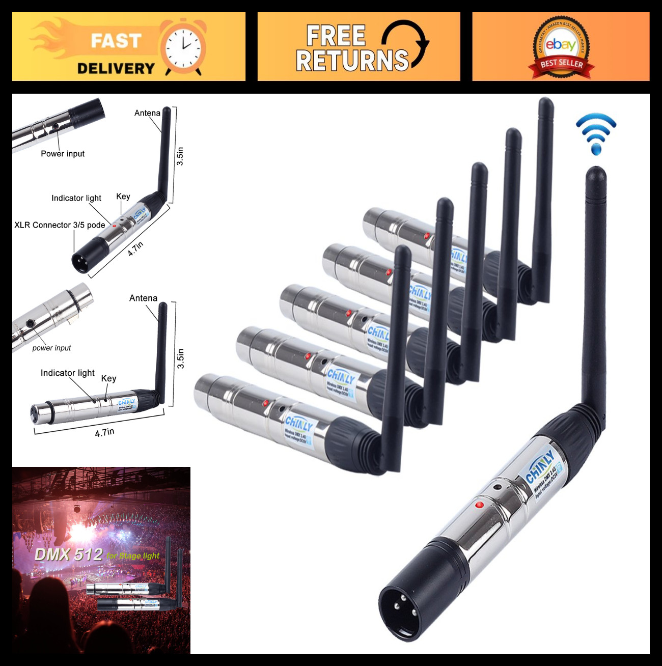 6pcs 2.4G DMX512 Wireless Transmitter & Receivers for Stage PAR Party Lights