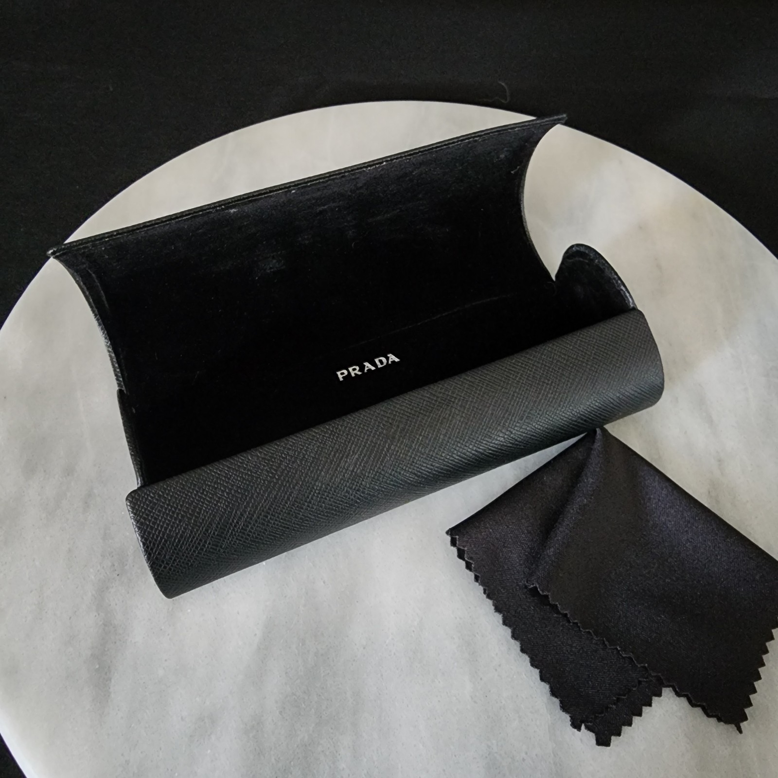 Prada Universal Black Small Hard Case for Eyeglasses Sunglasses Cleaning Cloth