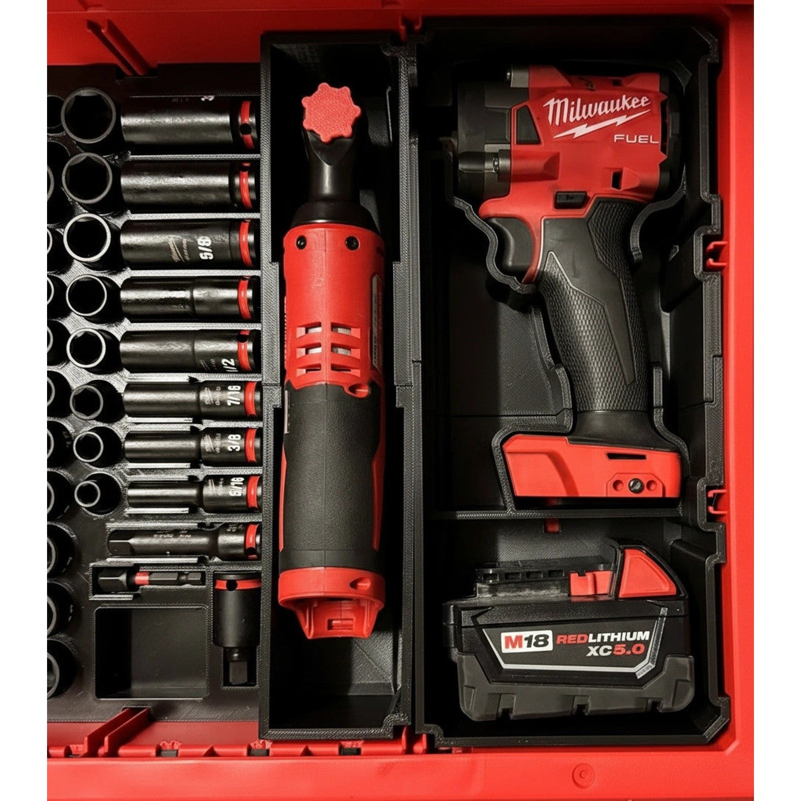 PACKOUT Drawer Insert – M18 1/2" or 3/8" Impact Wrench & 3/8 Ratchet (Insert Onl