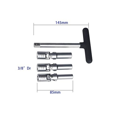 4 Piece Glow Plug Socket Set with 3/8" Dr T-Bar, Glow Plug Sizes (8mm, 10mm,
