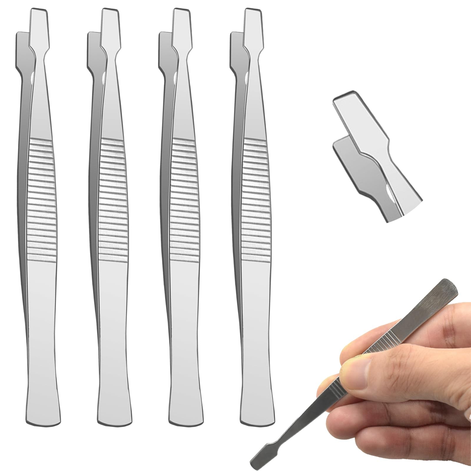 4 Pcs Stamp Collecting Supplies,Stainless Steel Tweezers, Flat mixcolor