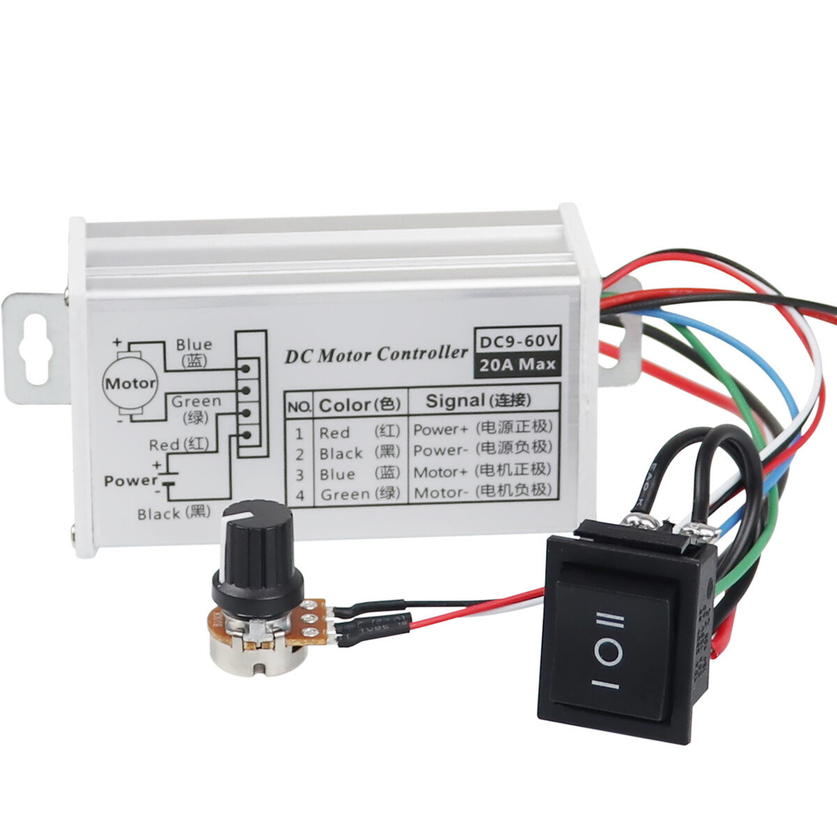 PWM DC 9-60V Max 20A Motor Varible Speed Controller CW CCW Reversible Switch