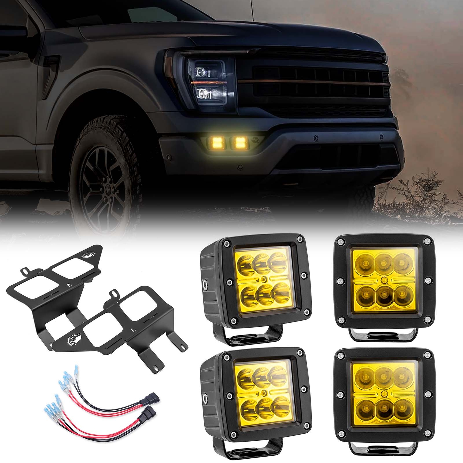 Amber Fog Lights Bumper Driving Lamps Kit Left Right For Ford F-150 2021-2023