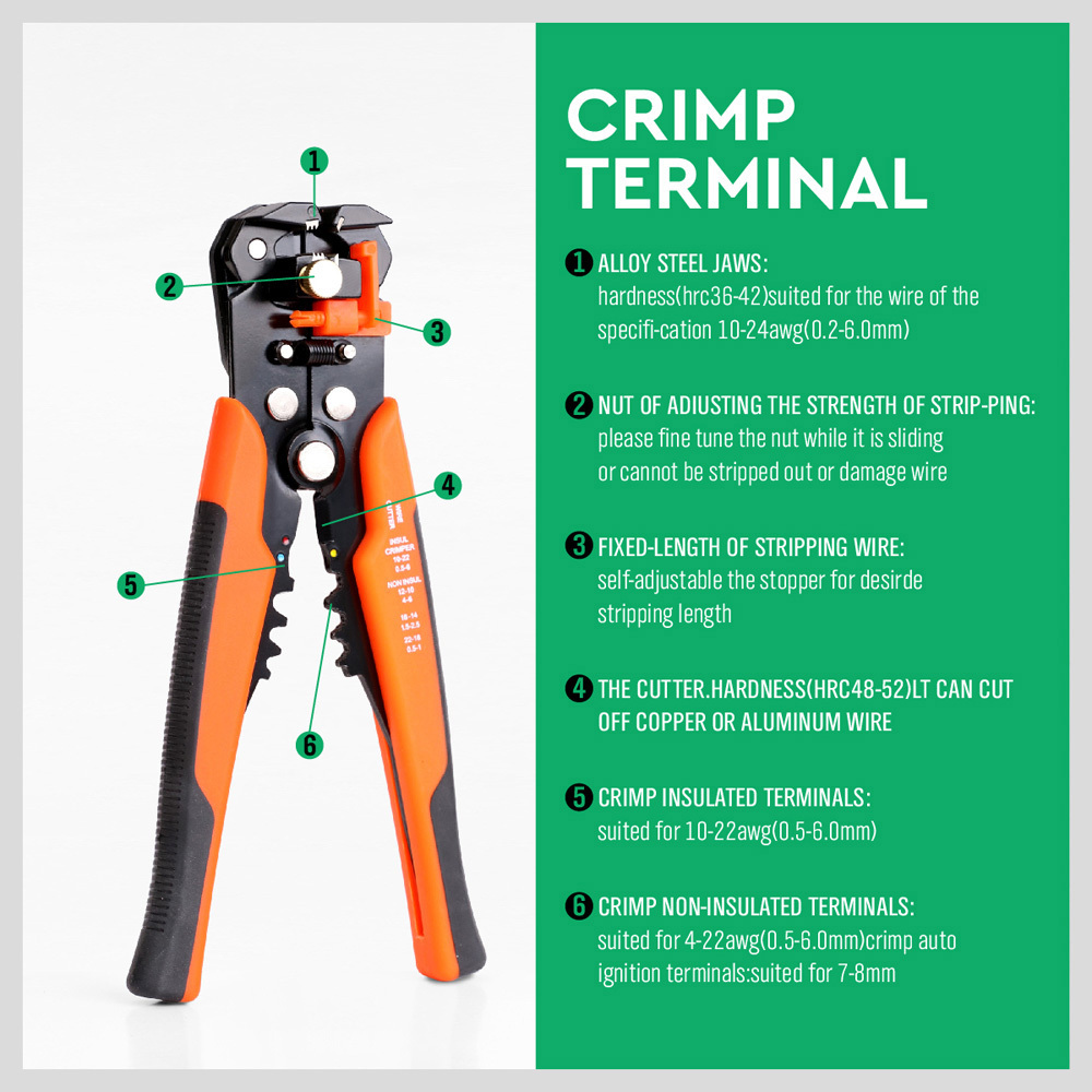 8'' Self-Adjusting Wire stripper Cable Cutter Electricians Crimping Tool New