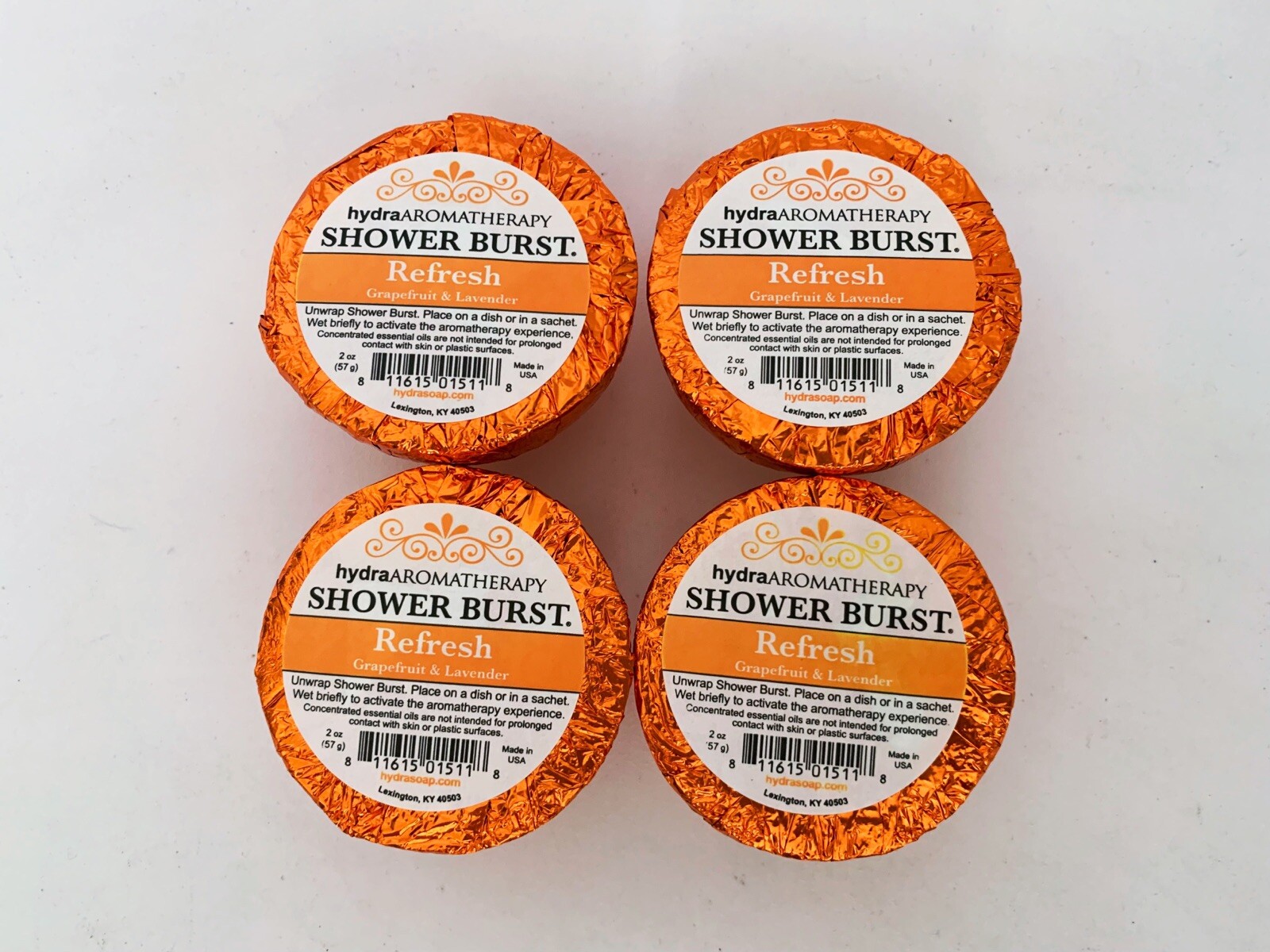 hydraAROMATHERAPY  Refresh Grapefruit + Lavender Shower Burst Lot Of 4 Steamers