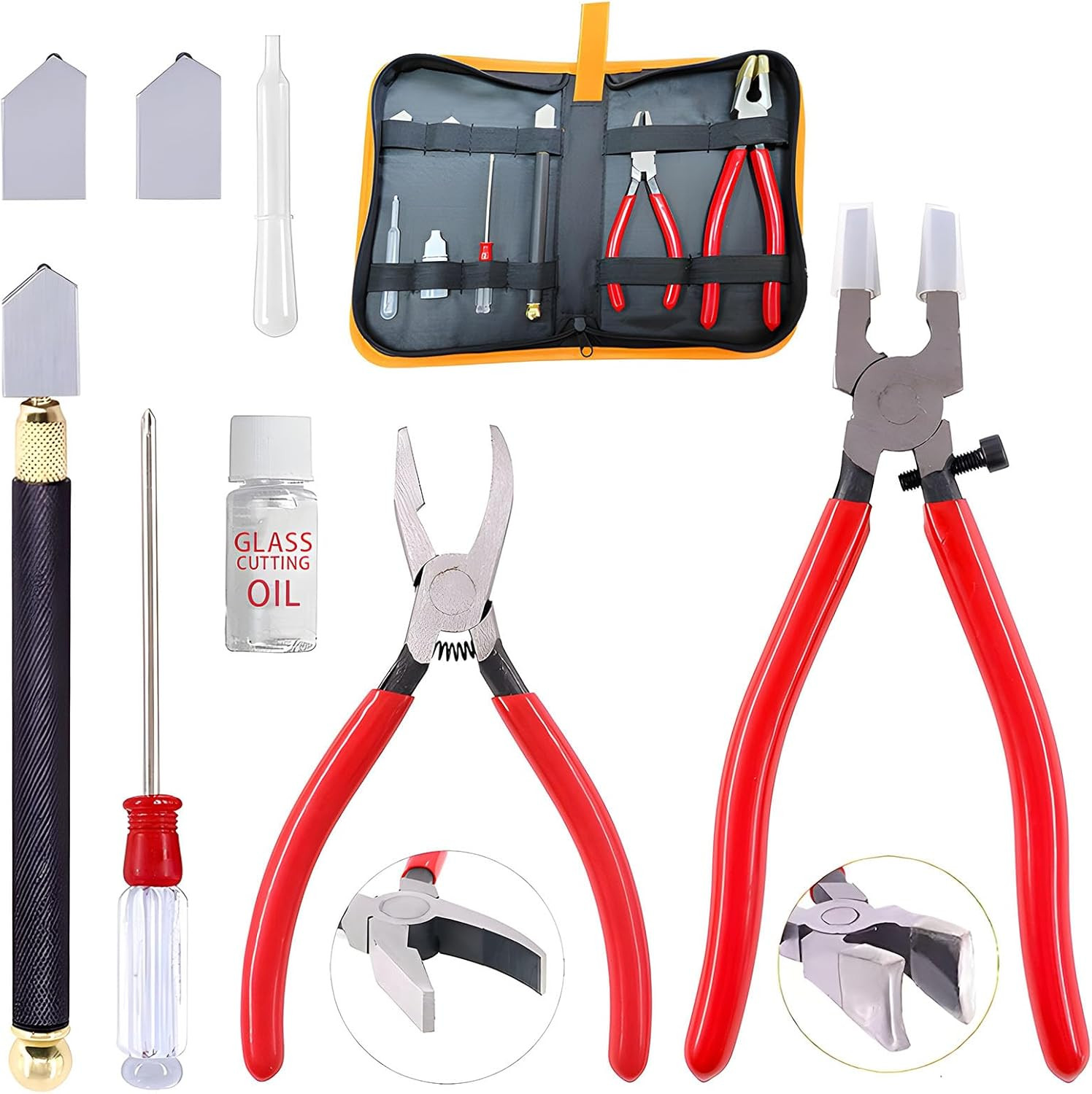 Glass Cutting Tool Set Kit Nipper Running Plier Breaking A KIT Fusing Breaking