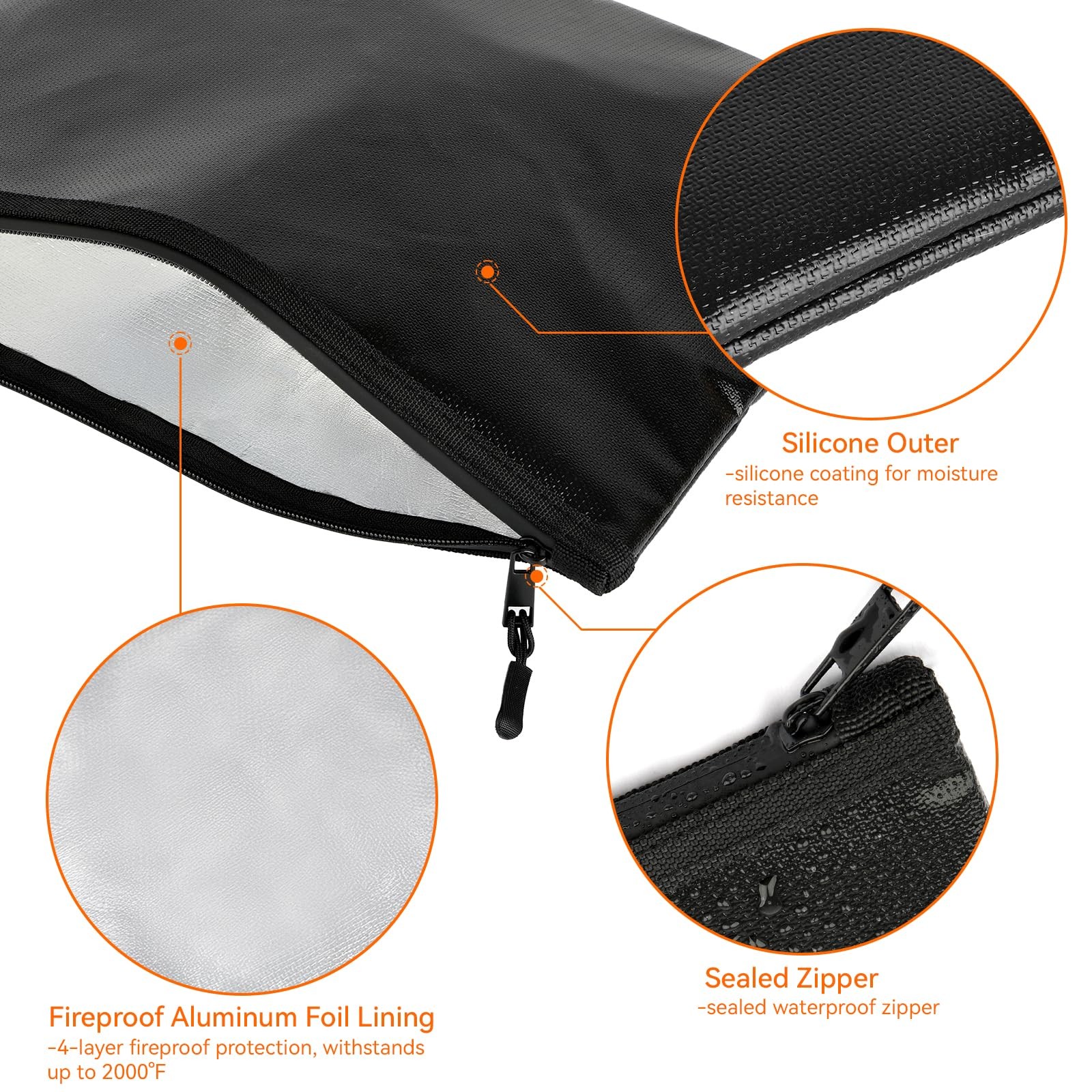 Fireproof Document Bag 10x13.5 Inch Waterproof Holder Zipper Secure Storage