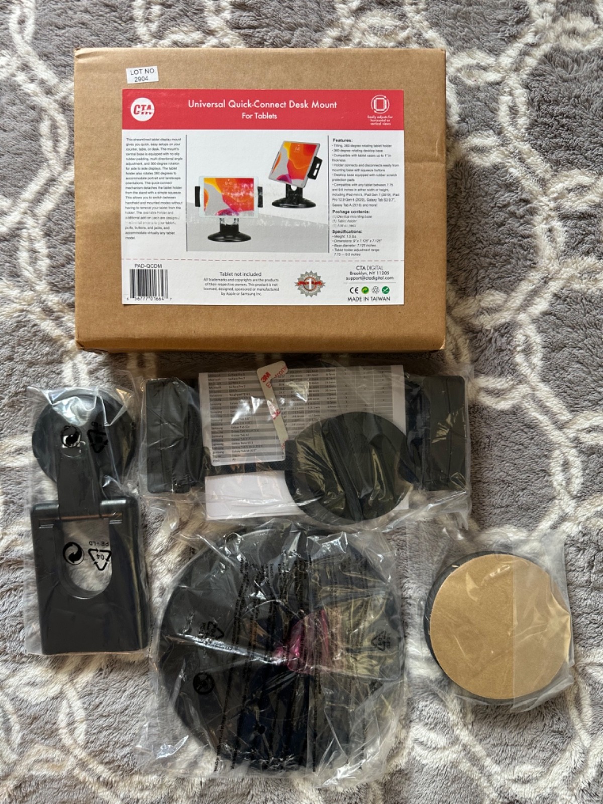 CTA Digital Universal Quick-Connect Desk Mount For Tablets PAD-QCDM NEW Box Open